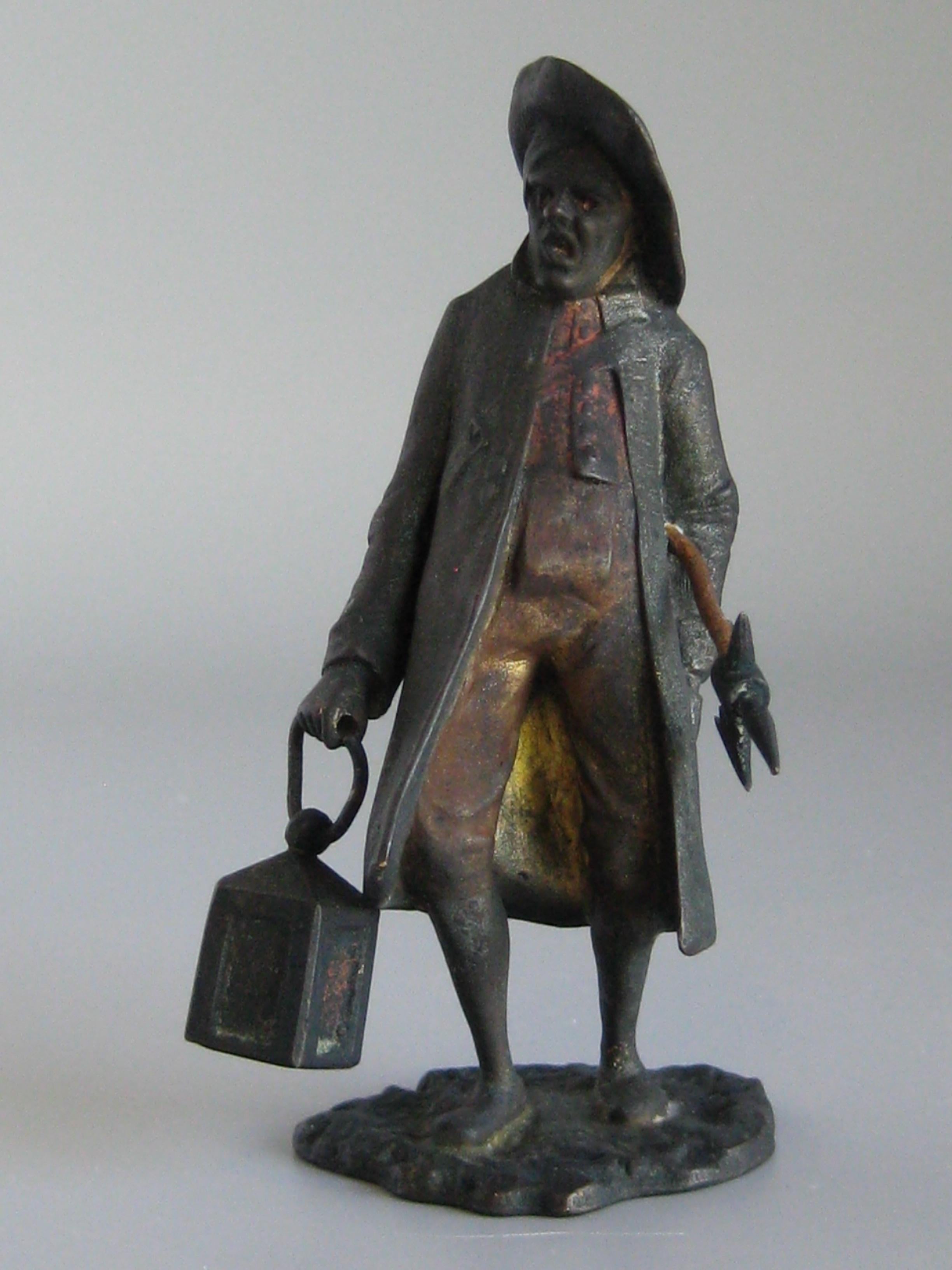 Antigua Figura de Vigilante Nocturno Franz Bergman Austriaco Vienna Bronze Cold Paint en venta 1