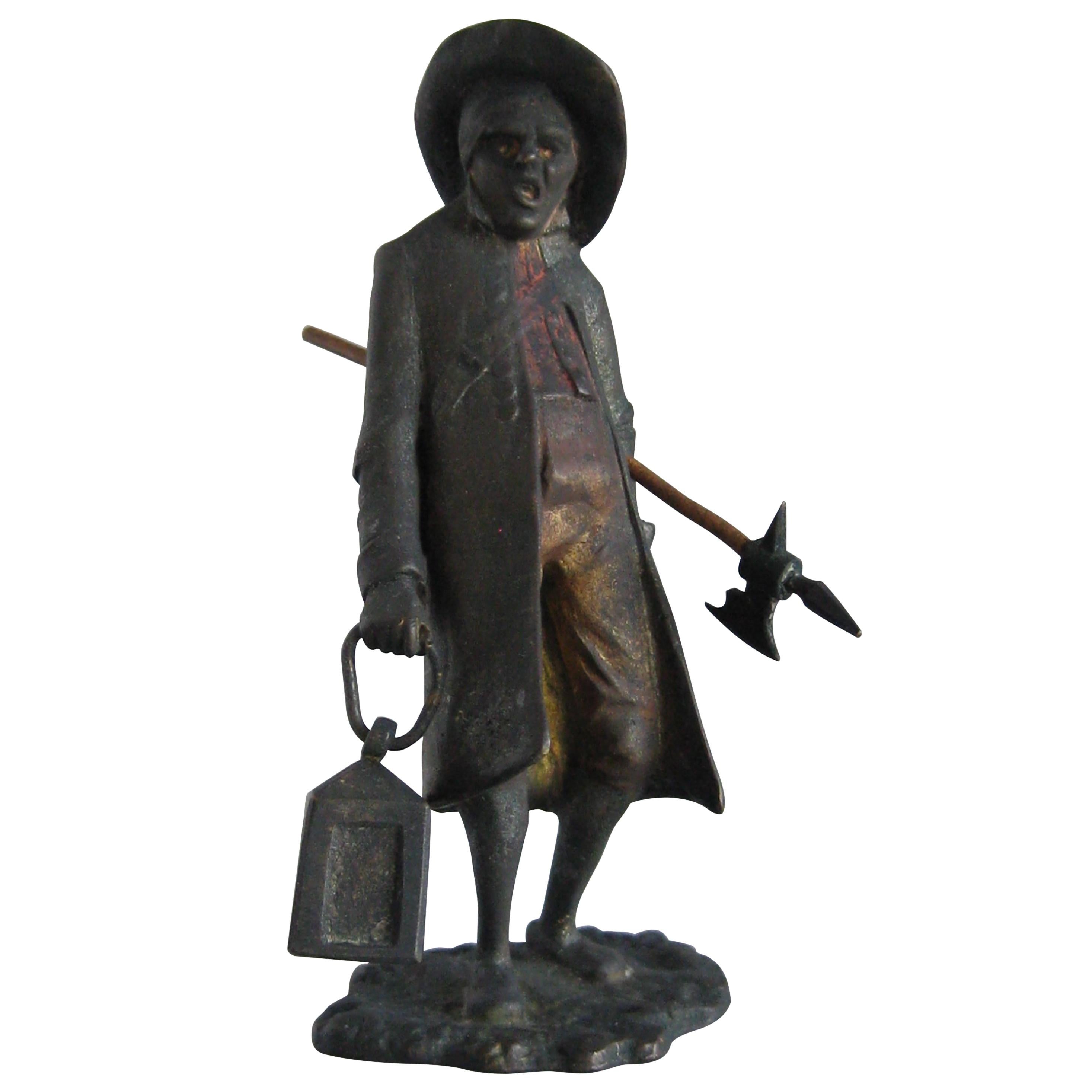 Antique Franz Bergman Austrian Vienna Bronze Cold Paint Night Watchman Figure For Sale