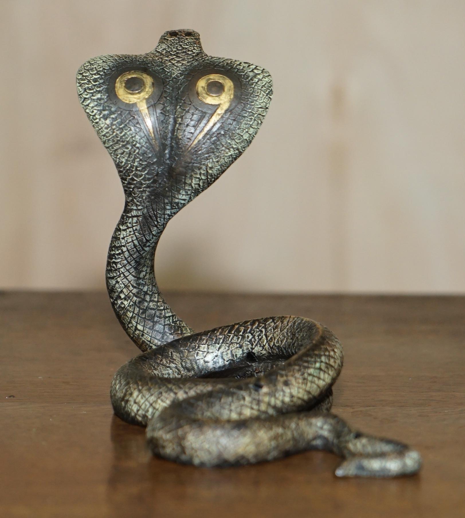 Italian Antique Franz Bergman Vienna Cold Painted Bronze Cobra Snake Statue Watch Holder For Sale