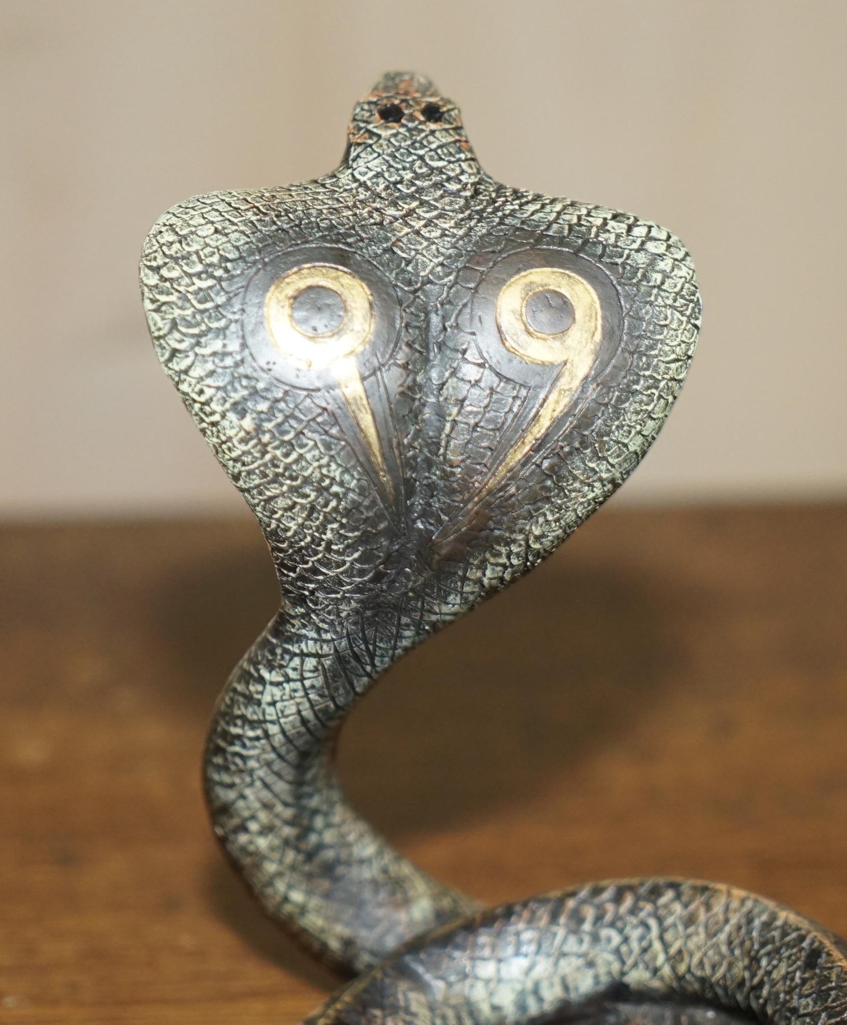 Hand-Crafted Antique Franz Bergman Vienna Cold Painted Bronze Cobra Snake Statue Watch Holder For Sale