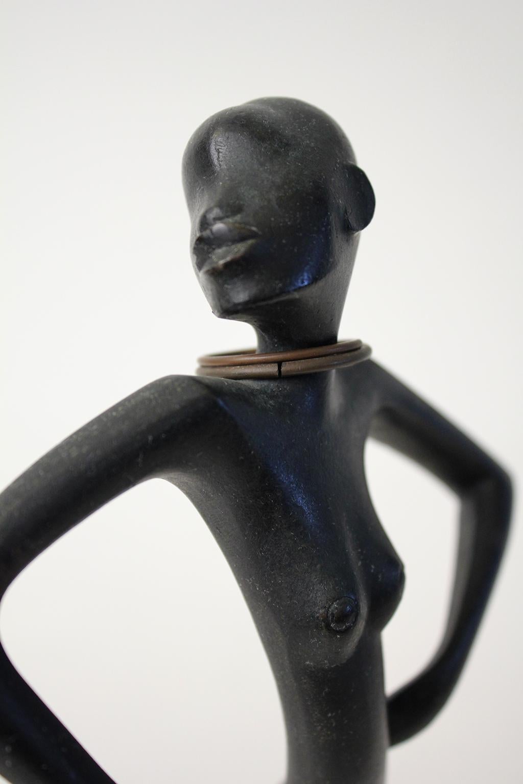 20th Century Antique Franz Hagenauer Bronze African Female Lady Dancer Sculpture Austria