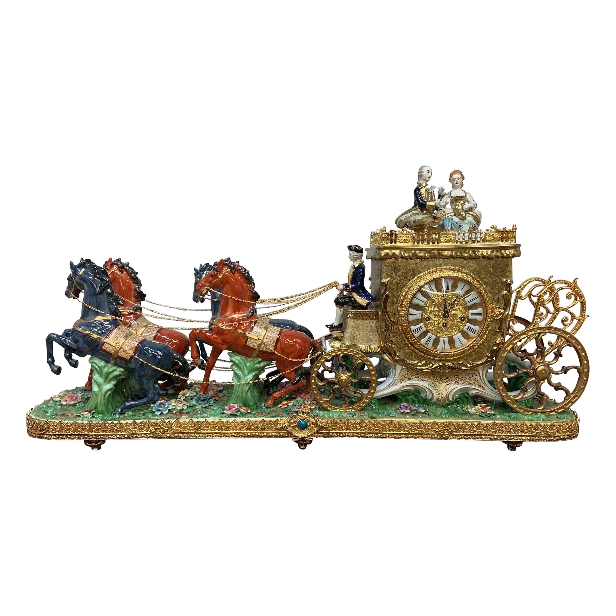 Antique Franz Hermle Monumental Capodimonte Style Vienna Porcelain Mantel Clock im Angebot