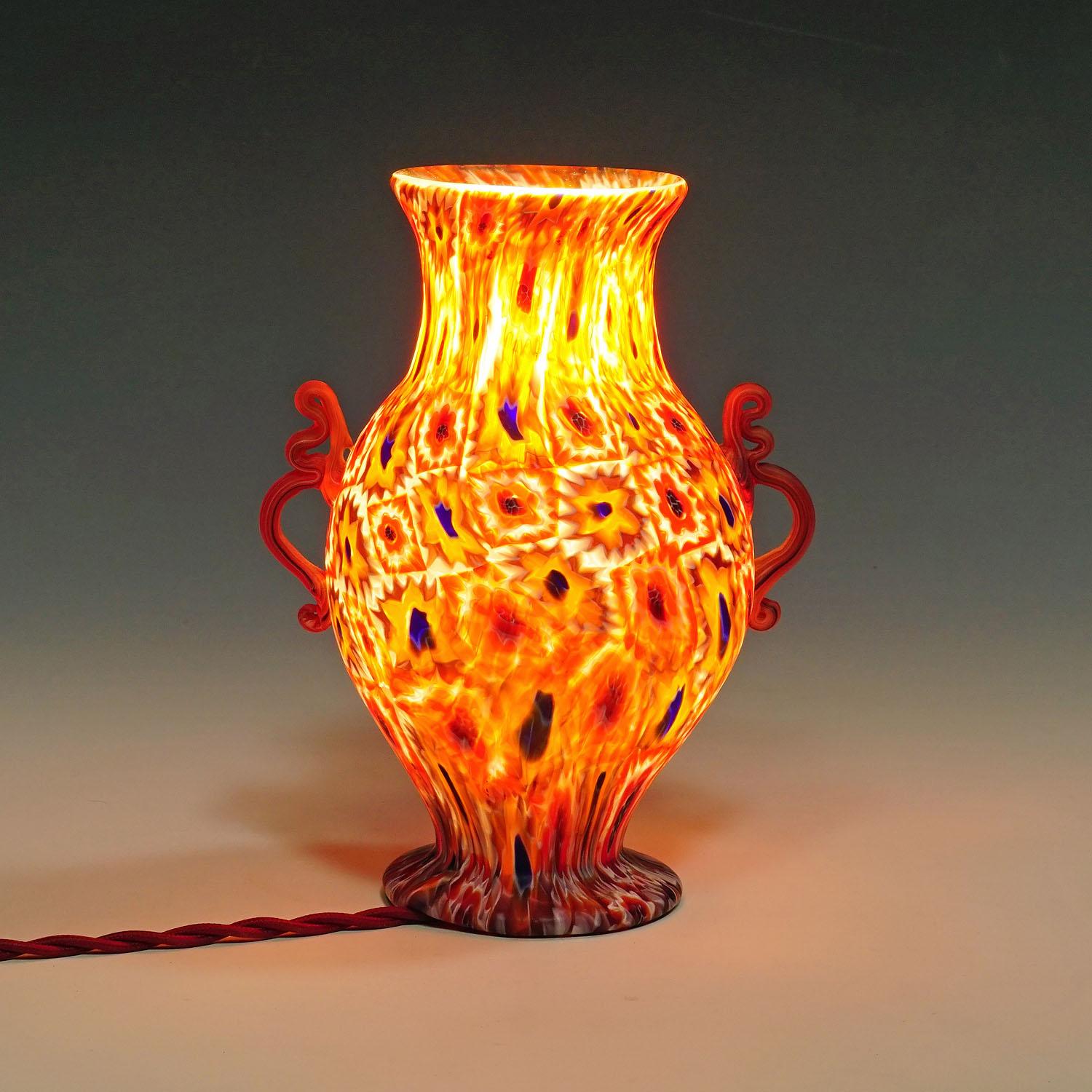 Antique Fratelli Toso Millefiori Lamp with Handles, Murano circa 1910 For Sale 1