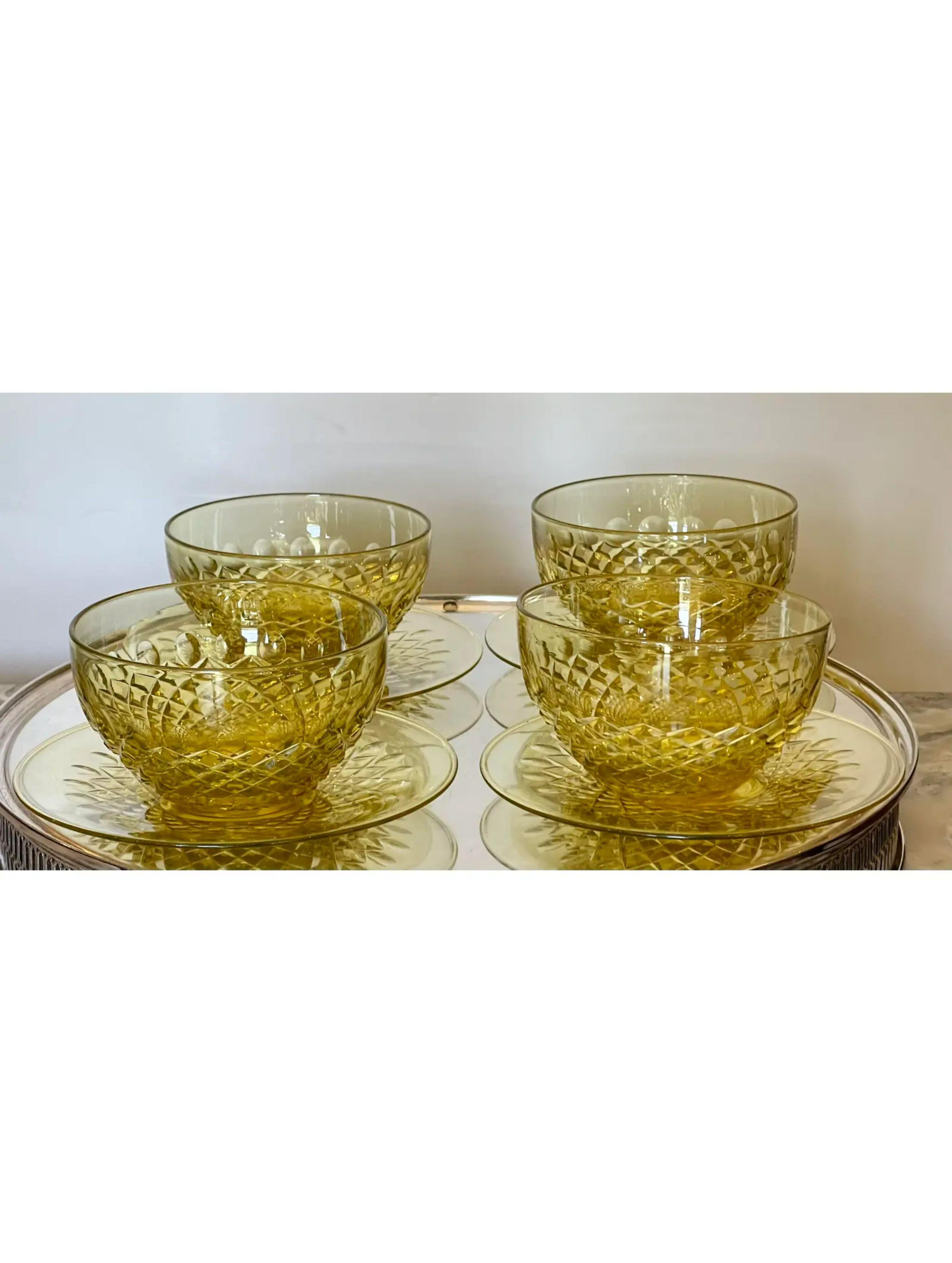 Antique Frederick Carder for Steuben Yellow Crystal Bowls & Underplates 8 Pc Set For Sale 1