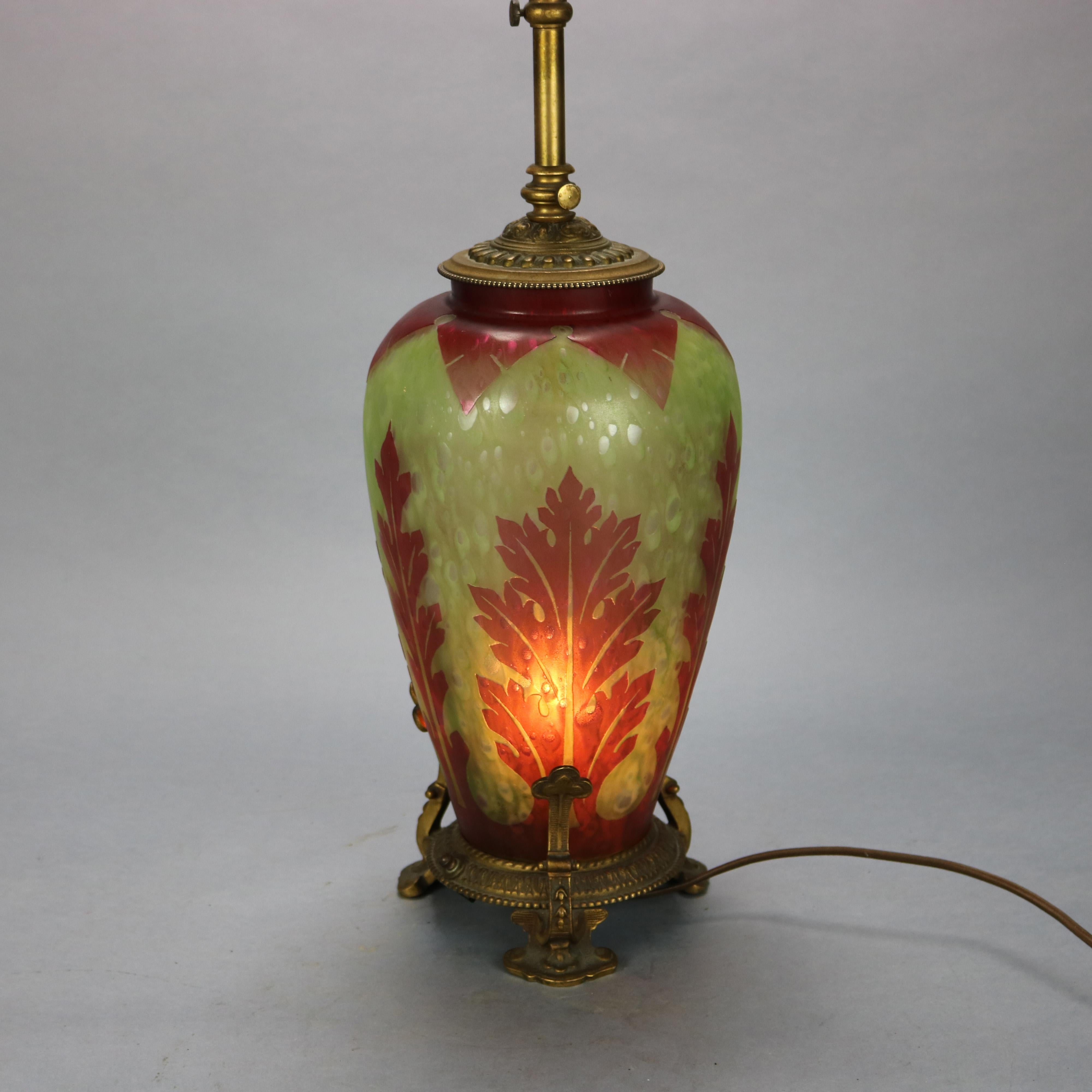 Antique Frederick Carder Steuben Cluthra Etched Cut Back Table Lamp, Circa 1920 1