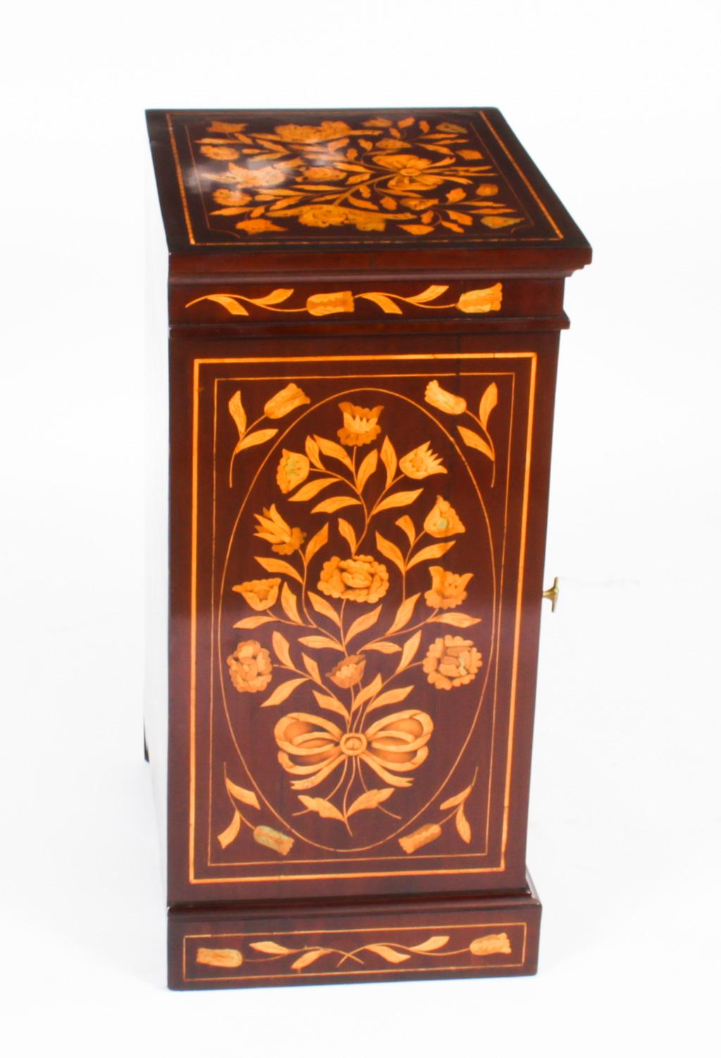 Antique Free Standing Dutch Mahogany Marquetry Bedside Cabinet Pedestal 19th C 12