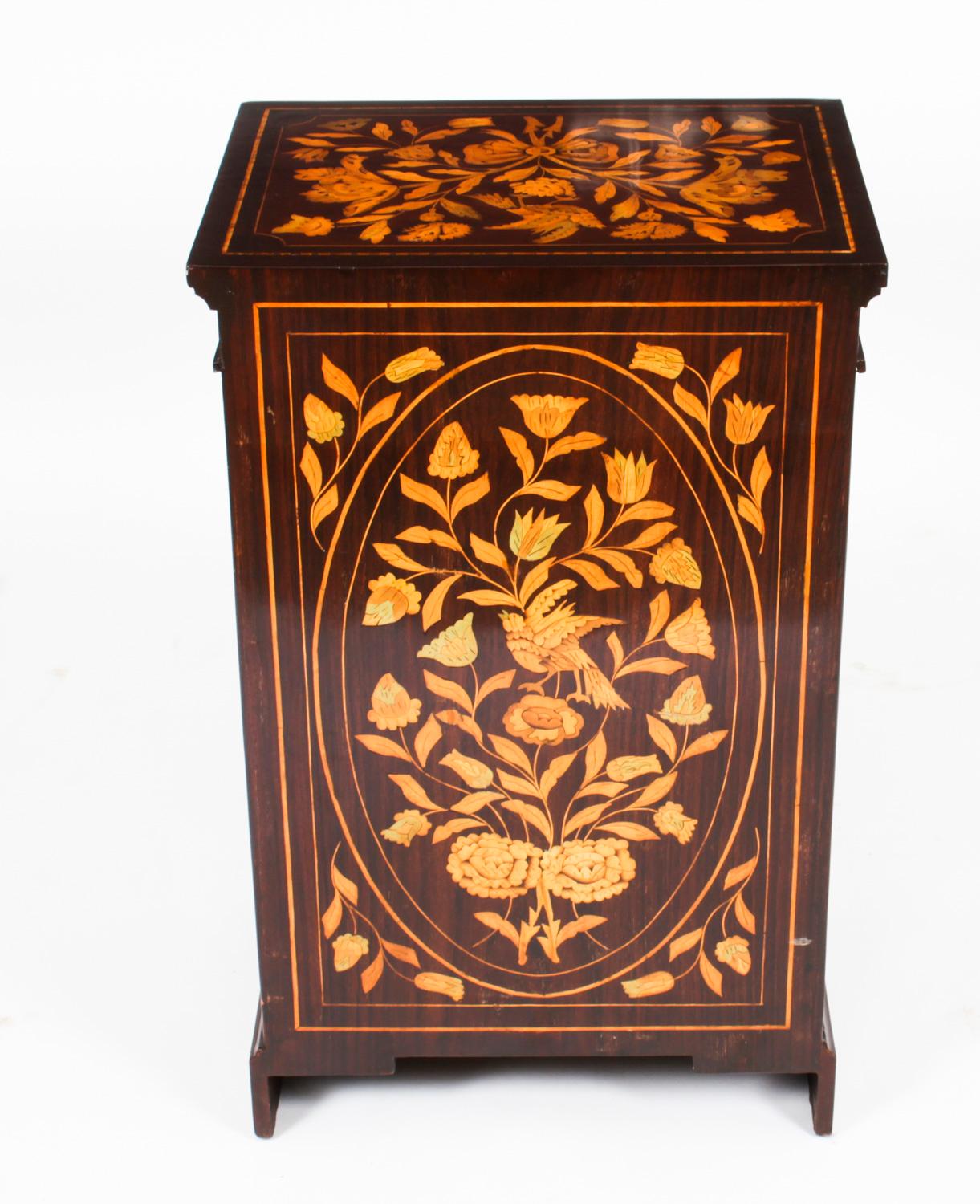 Antique Free Standing Dutch Mahogany Marquetry Bedside Cabinet Pedestal 19th C 14