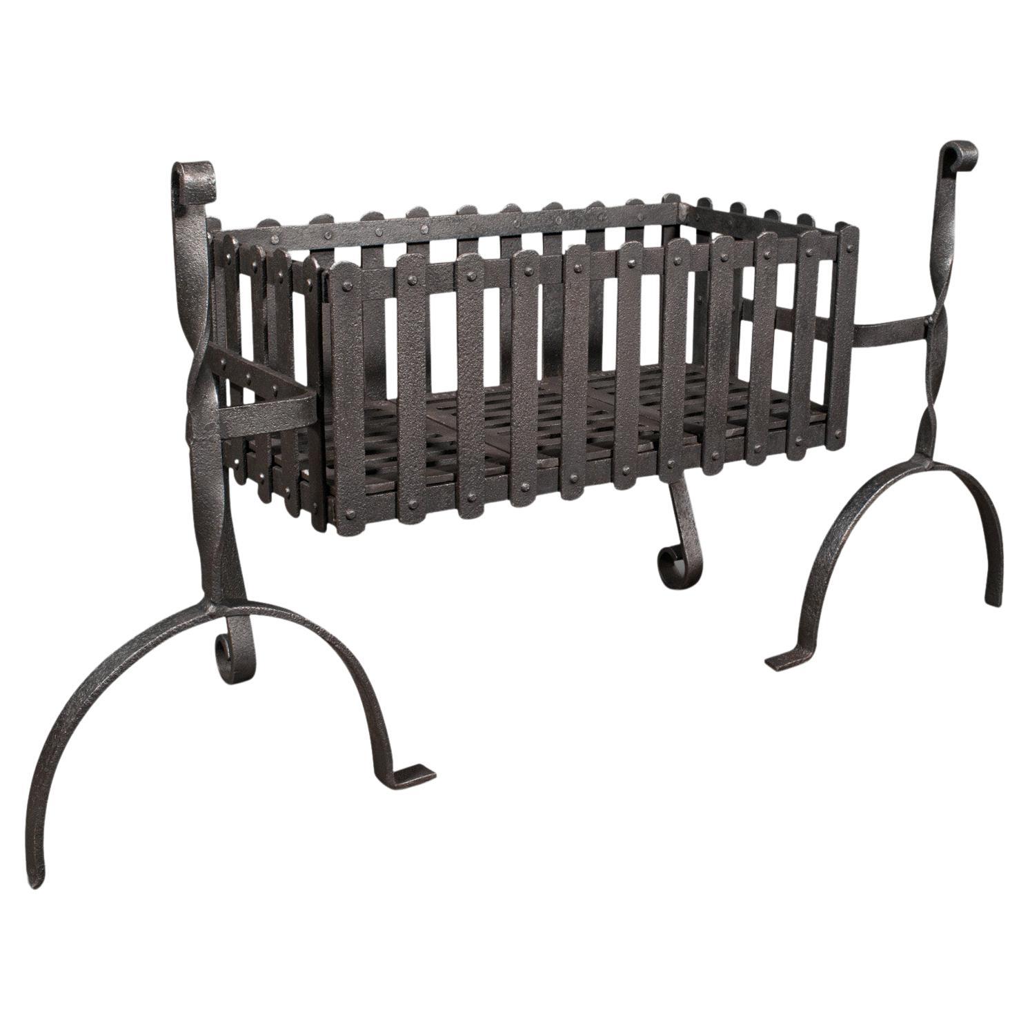 Antique Fireplace Set, English, Cast Iron, Fire Basket, Fire Dogs, Late