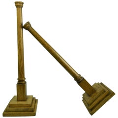 Antique Freemasonry Oak Candlesticks Pair Masonic