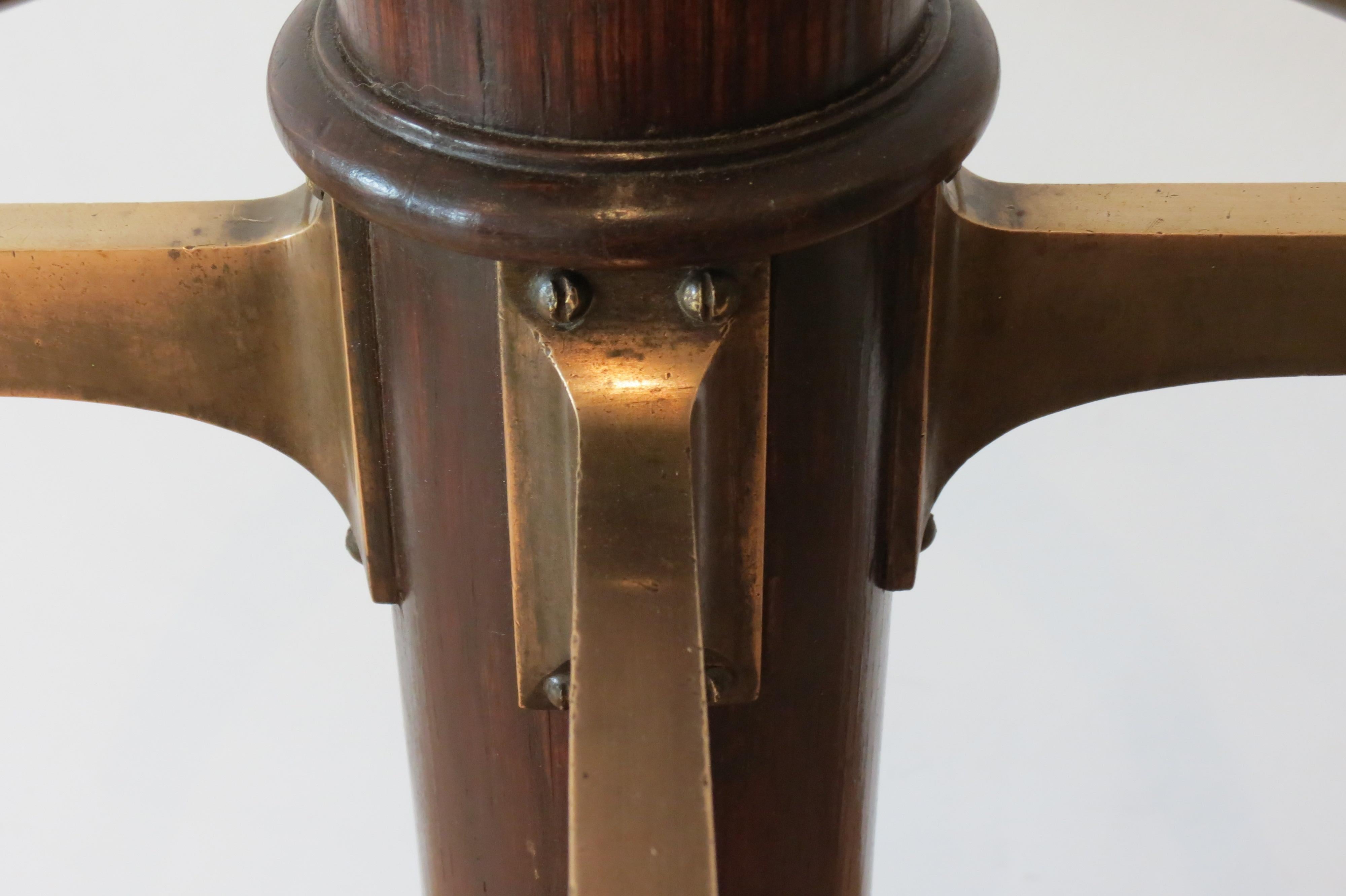 Antique Freestanding Oak and Brass Coat Rack 6