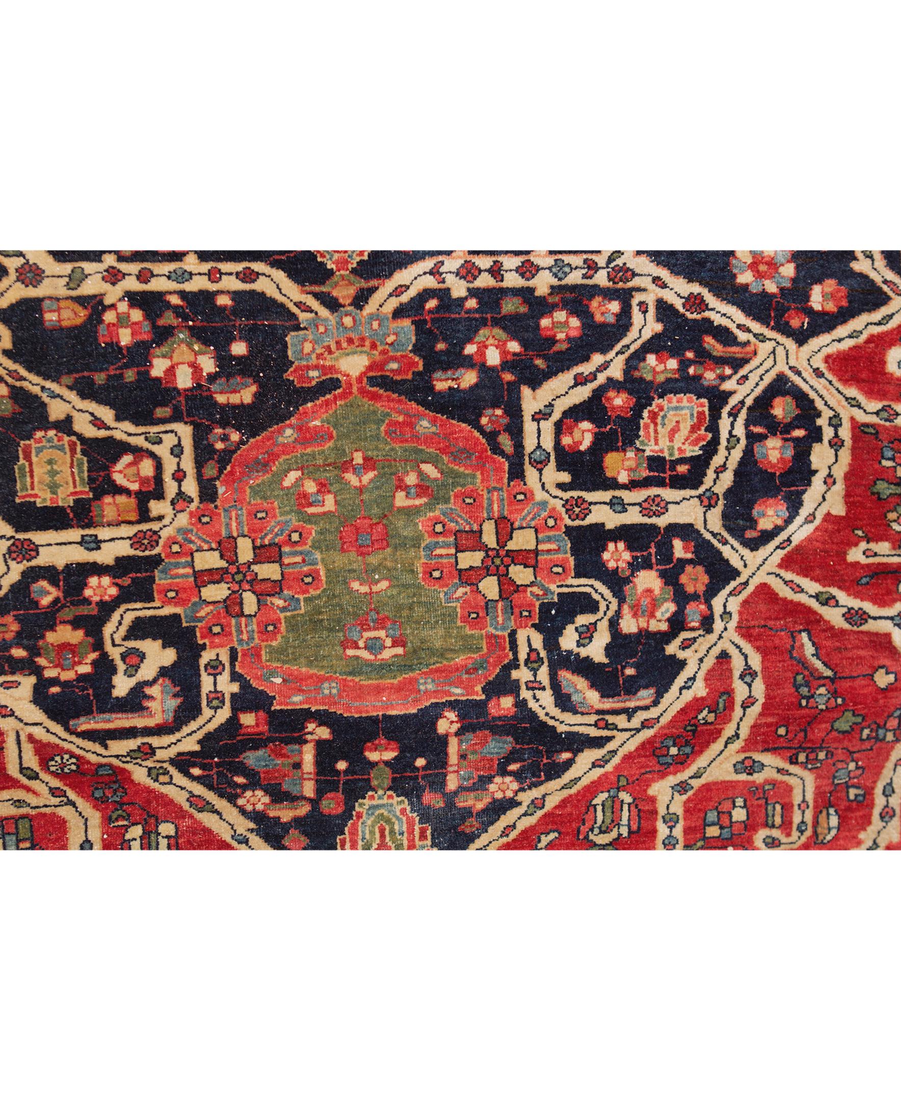 Hand-Woven Antique Persian Fine Traditional Handwoven Luxury Wool Rust / Navy Rug For Sale