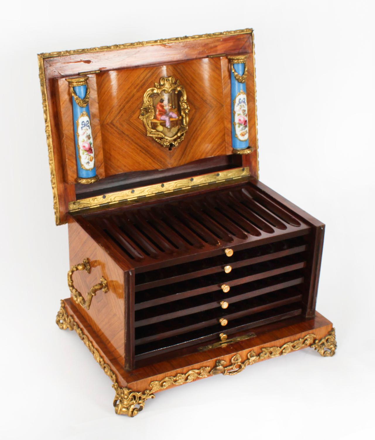 Late 19th Century Antique Frenc Sevres and Ormolu Mounted Cigar Humidor c.1870 19th Century