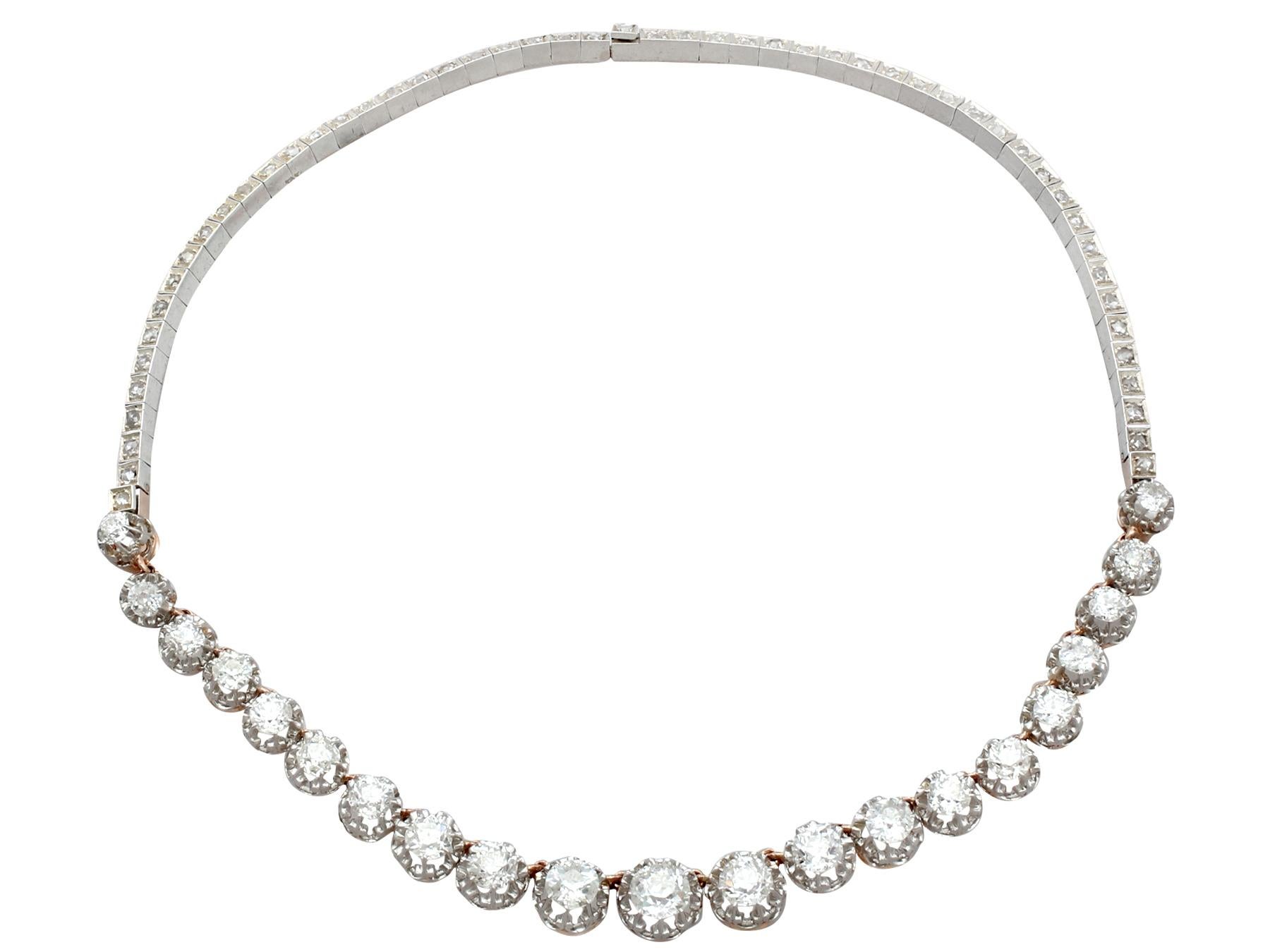 A stunning versatile antique French 11.12 carat diamond and 18 carat and 14 carat yellow gold, platinum and silver set necklace / bracelet; part of our diverse antique jewellery and estate jewelry collections.

This stunning, fine and impressive