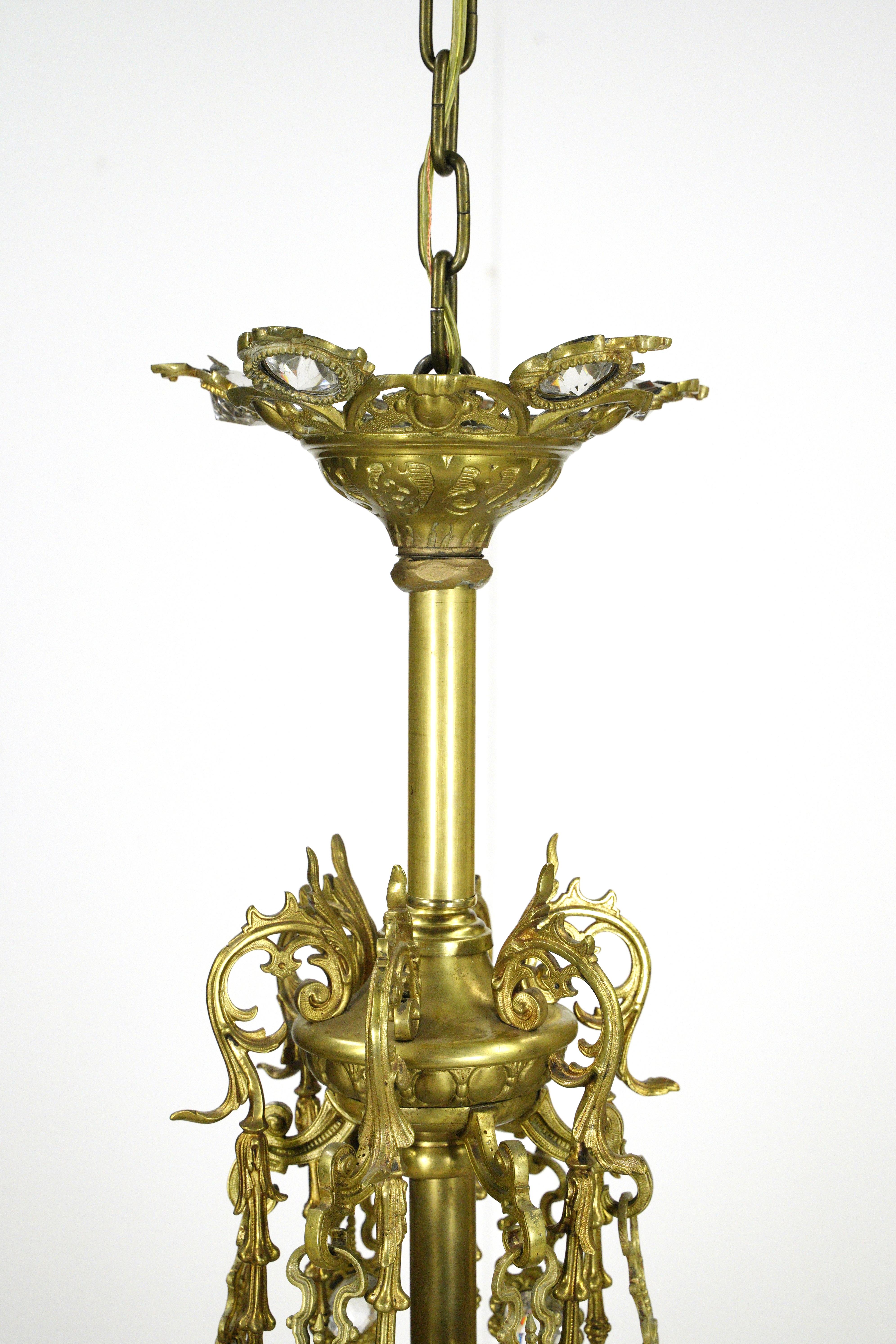 20ième siècle Lustre français ancien à 12 bras 15 lumières en bronze et verre en vente