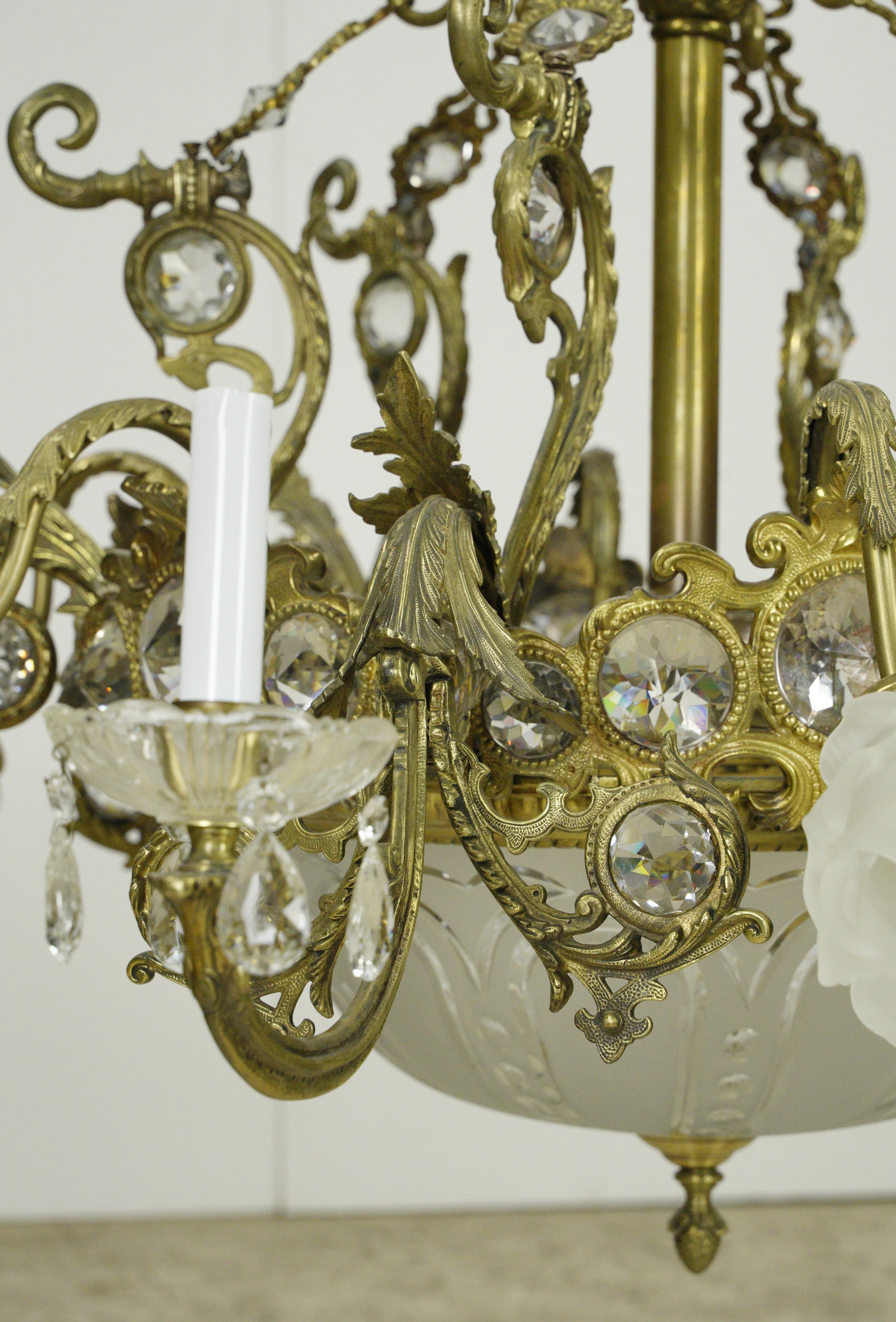 Antique French 12 Arm 15 Light Bronze & Glass Chandelier For Sale 3