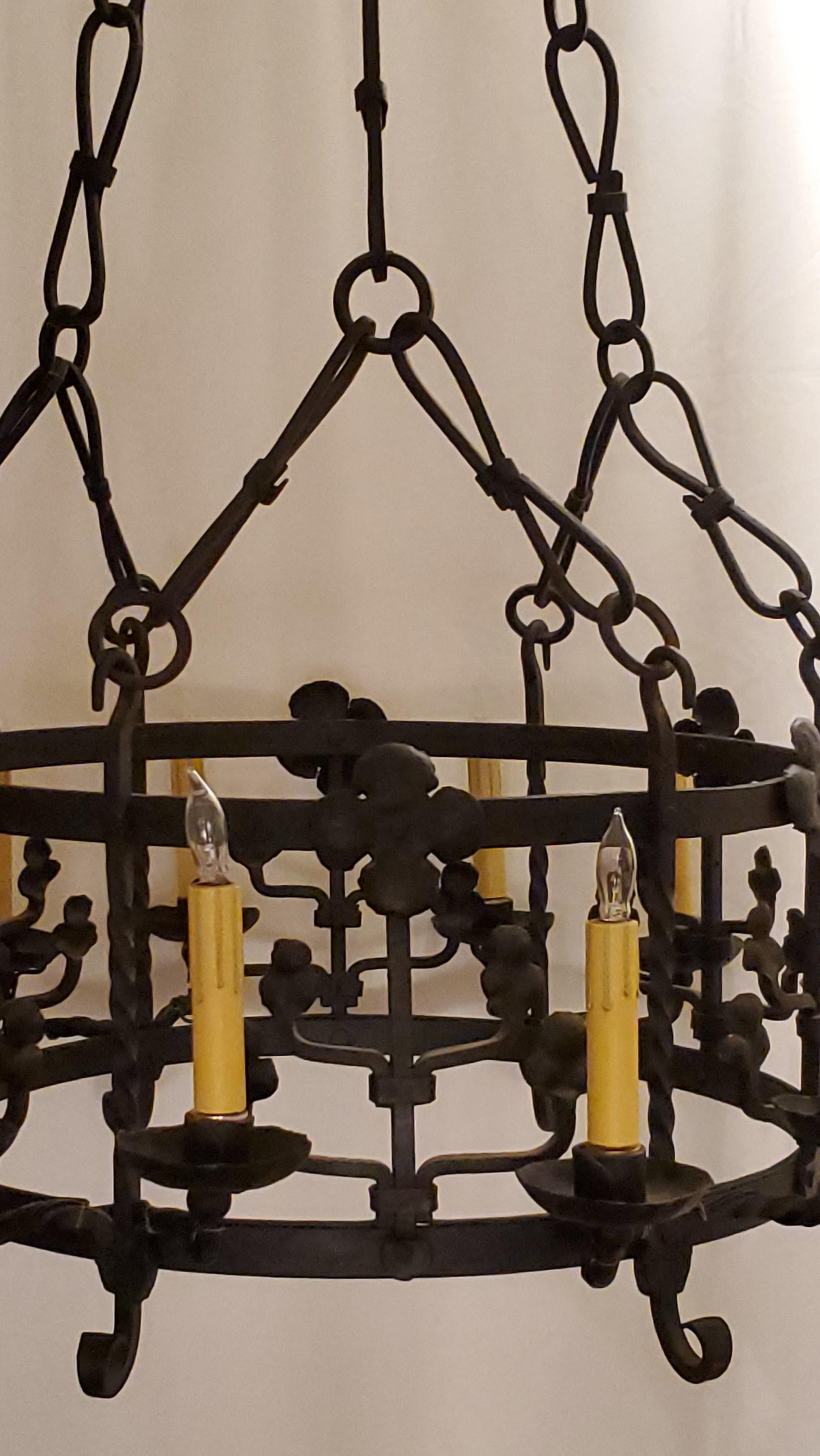 Antique French Wrought Iron 12-Light Chandelier, Circa 1890's-1900.
Handsome fixture from the turn of the 20th century.
