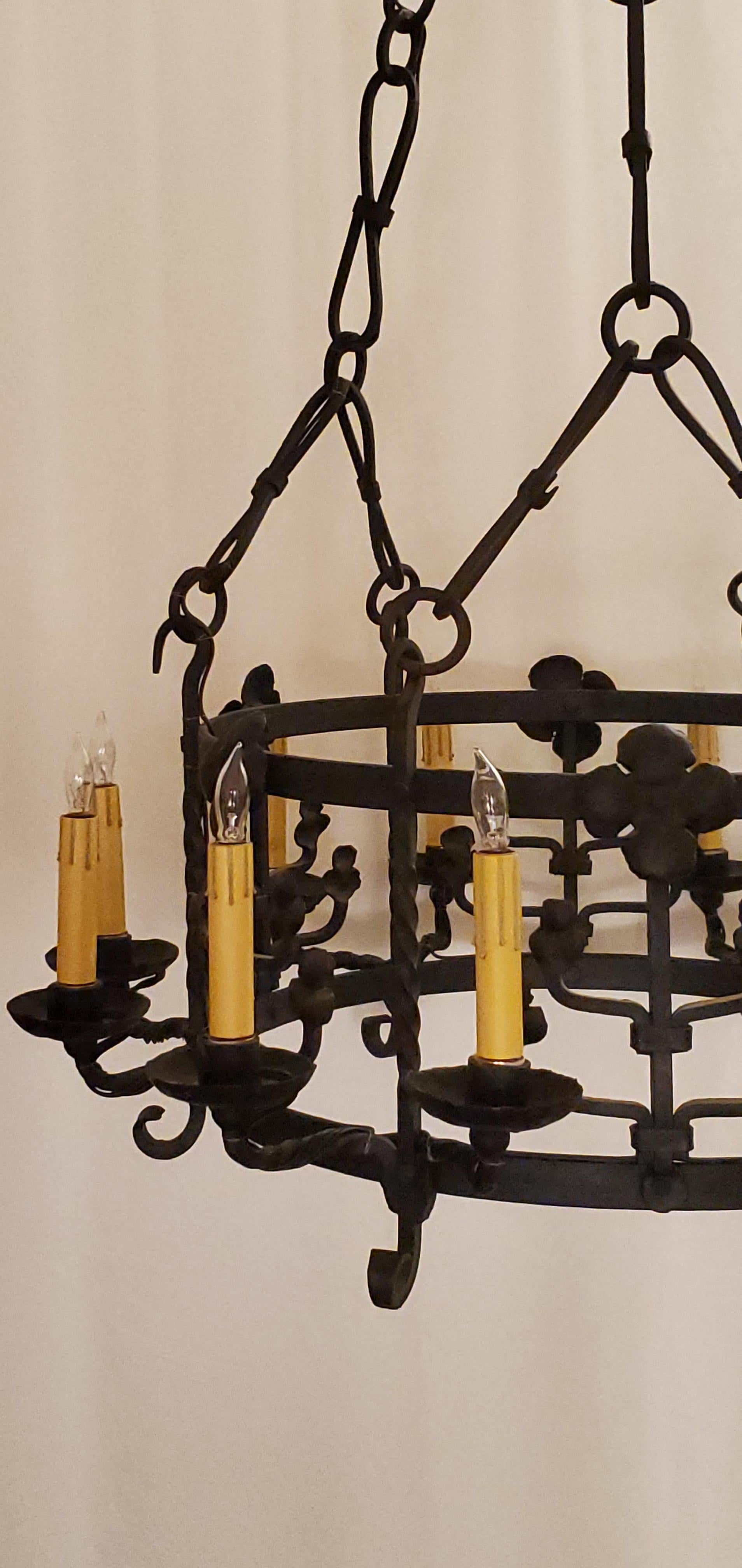 20th Century Antique French Wrought Iron 12-Light Chandelier, circa 1890's-1900