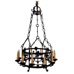 Antique French Wrought Iron 12-Light Chandelier, circa 1890's-1900