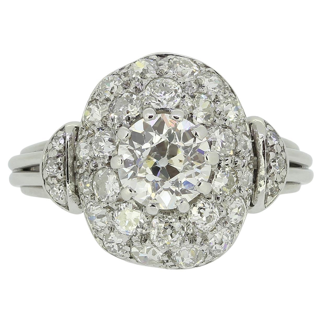 Antique French 1.20 Carat Diamond Cluster Ring