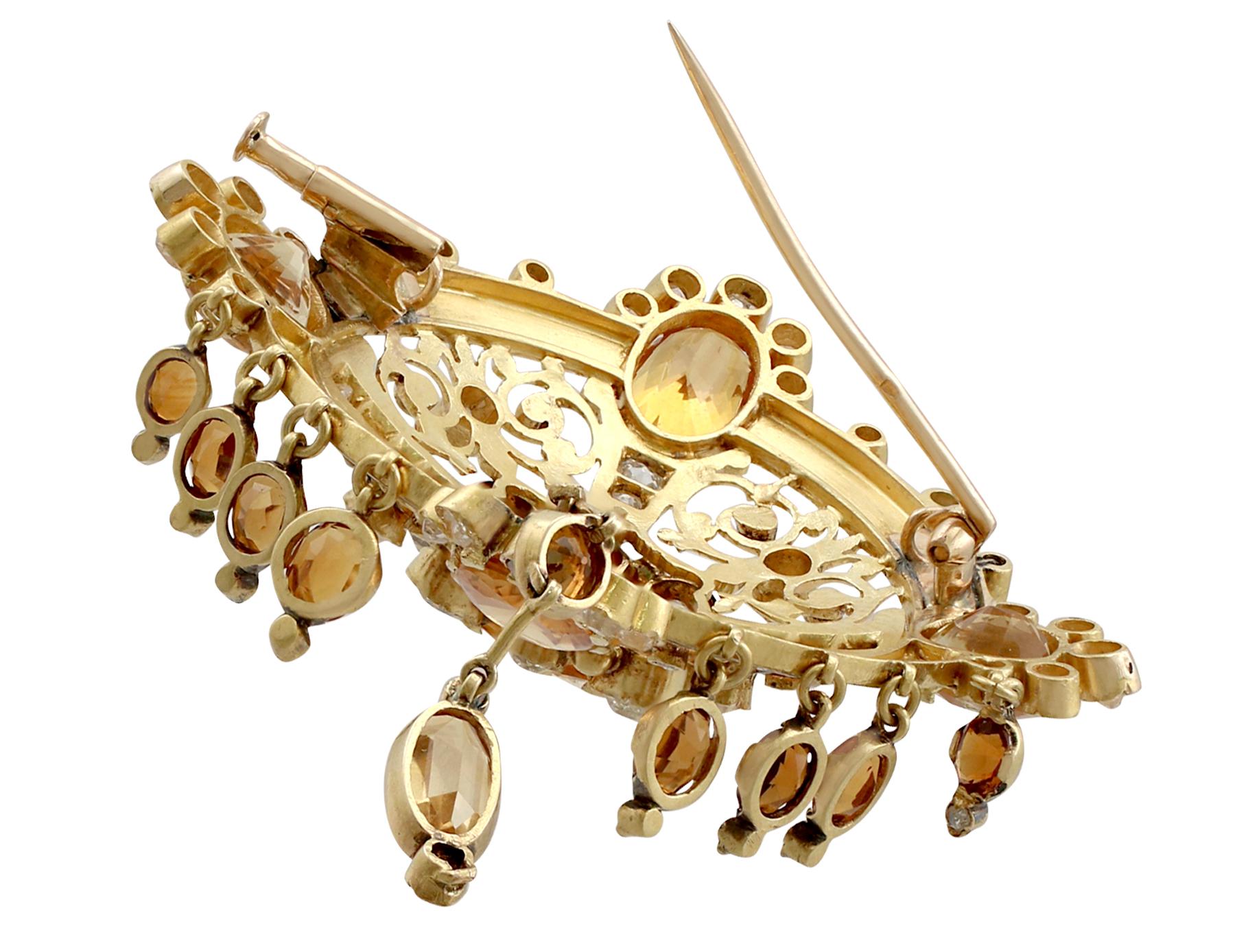Pendentif ancien en or et émail avec citrine de 12,85 carats et diamant de 3,49 carats en vente 3