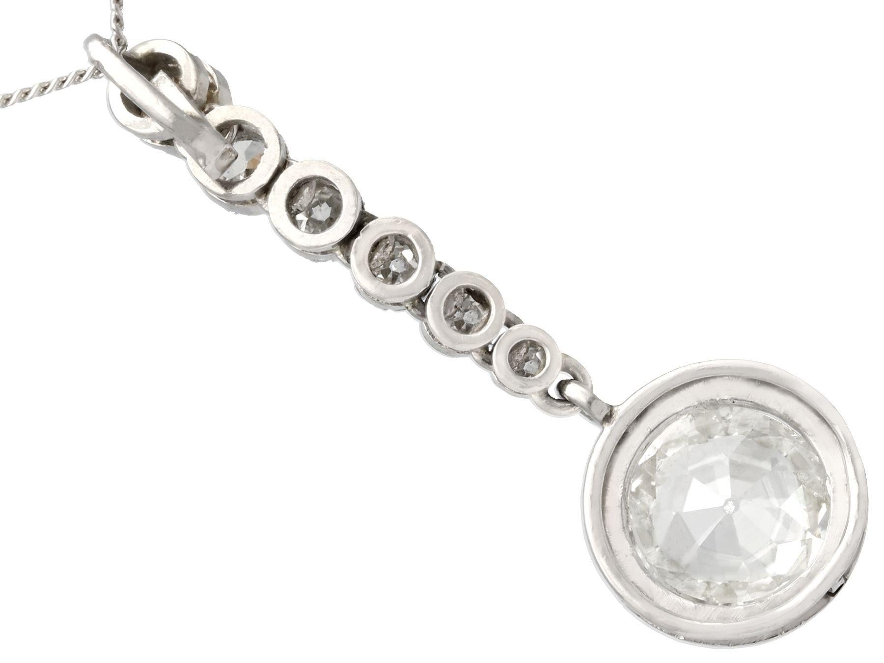 Women's Antique French 1.41 Carat Diamond and Platinum Drop Pendant