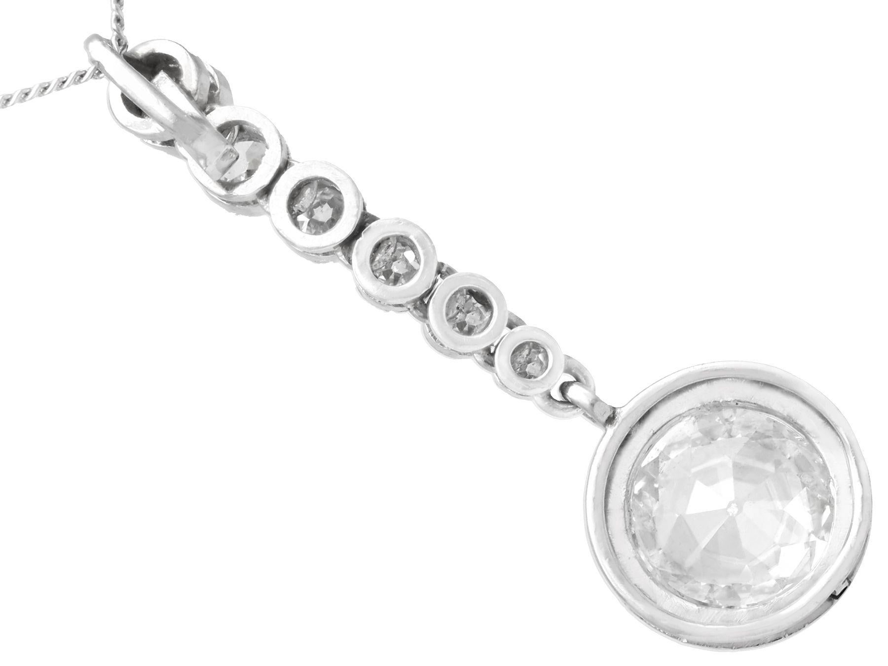 Women's Antique French 1.41 Carat Diamond and Platinum Drop Pendant For Sale