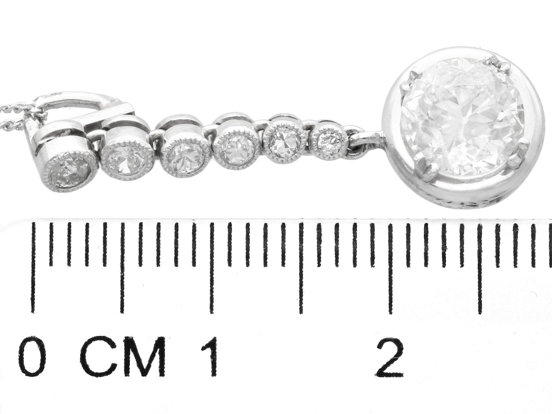 Pendentif français ancien en platine et diamants de 1,41 carat en vente 1
