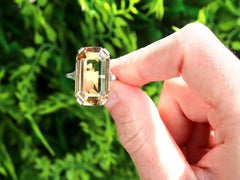 Antique French 14.18 Carat Smoky Quartz and Diamond 18k White Gold Ring