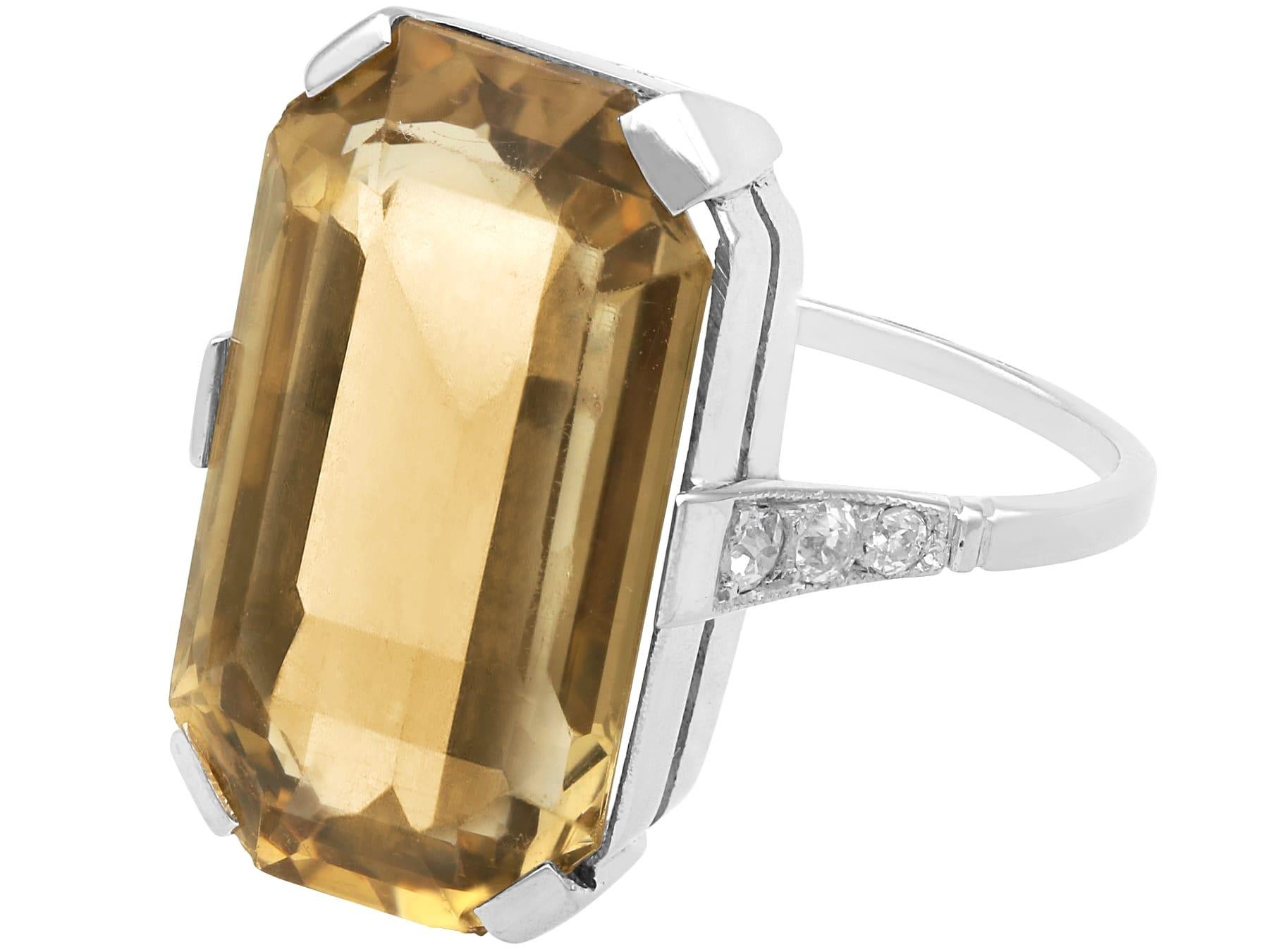 Emerald Cut Antique French 14.18 Carat Smoky Quartz and Diamond 18k White Gold Ring For Sale
