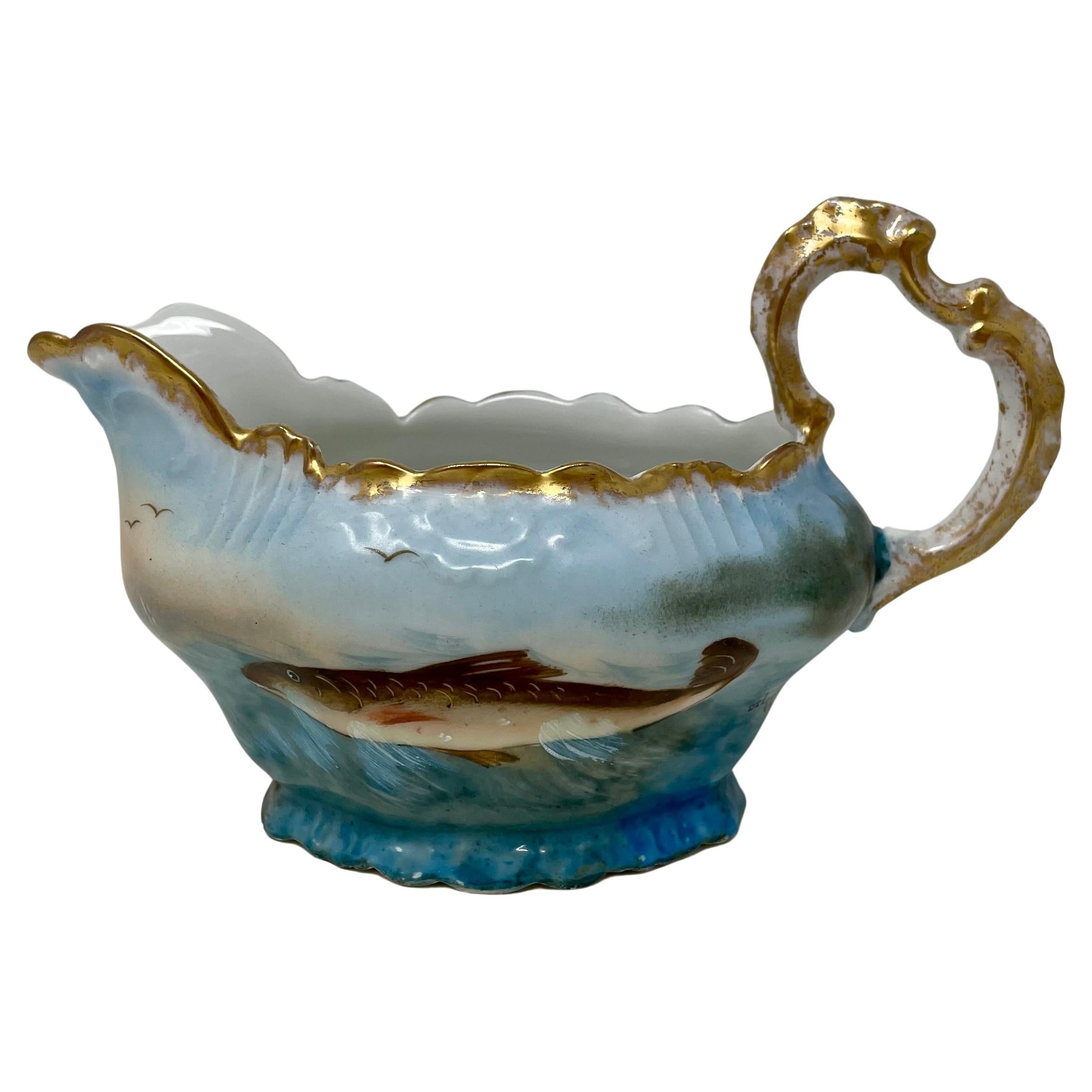Antique French Servicio de 15 Piezas de Porcelana Azul y Dorada de Limoges, Circa 1870. 8