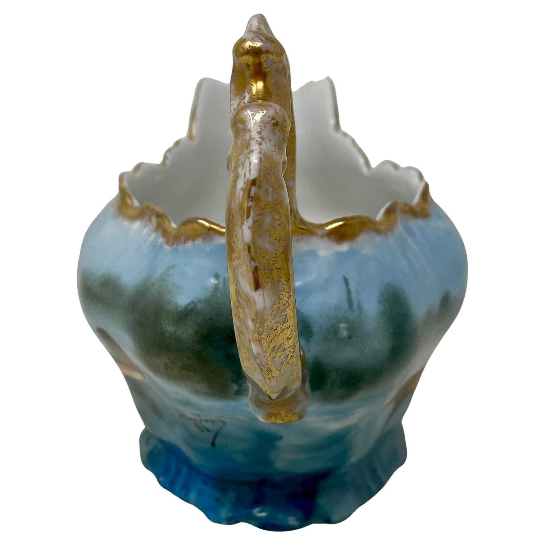 Antique French Servicio de 15 Piezas de Porcelana Azul y Dorada de Limoges, Circa 1870. 9
