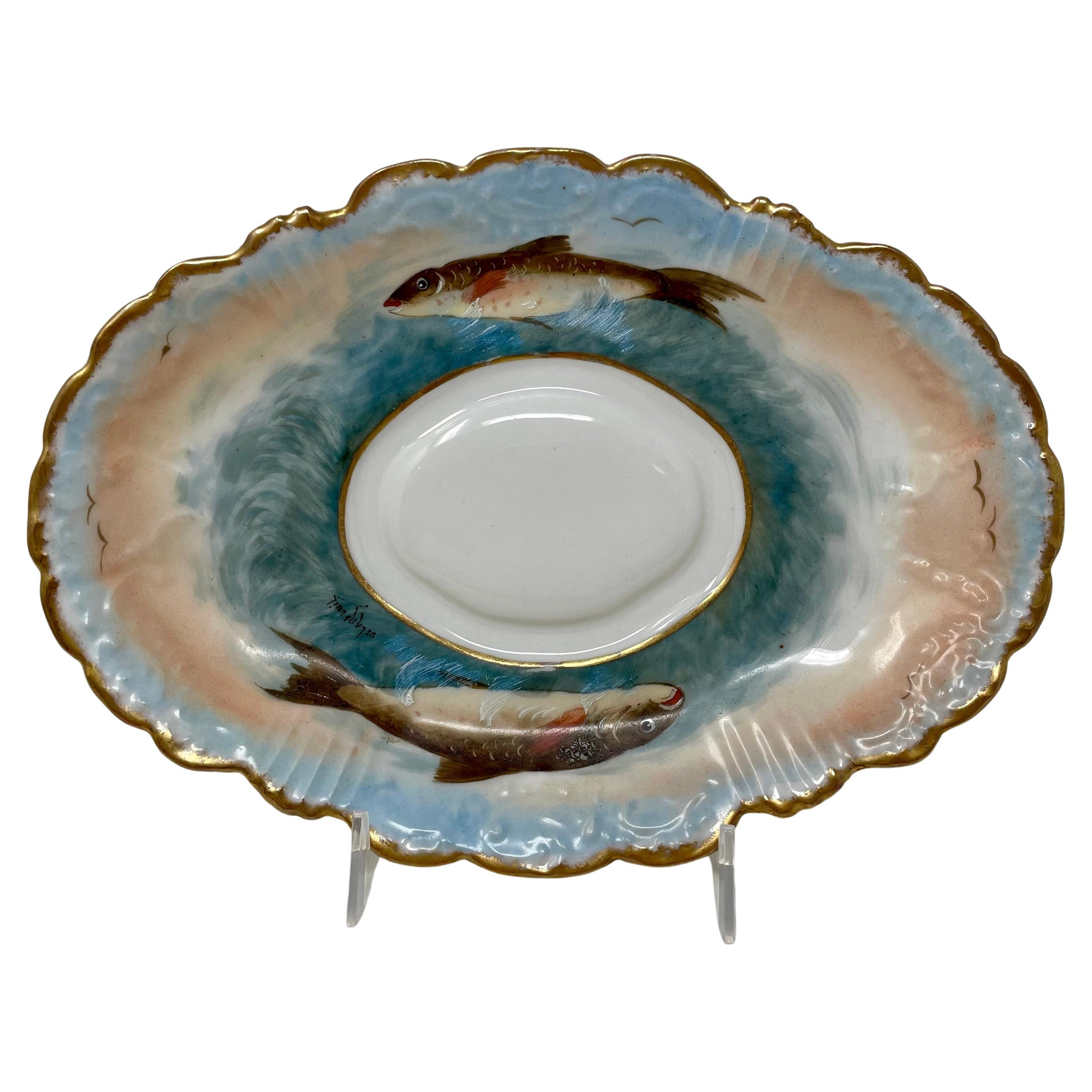 Antique French Servicio de 15 Piezas de Porcelana Azul y Dorada de Limoges, Circa 1870. 10