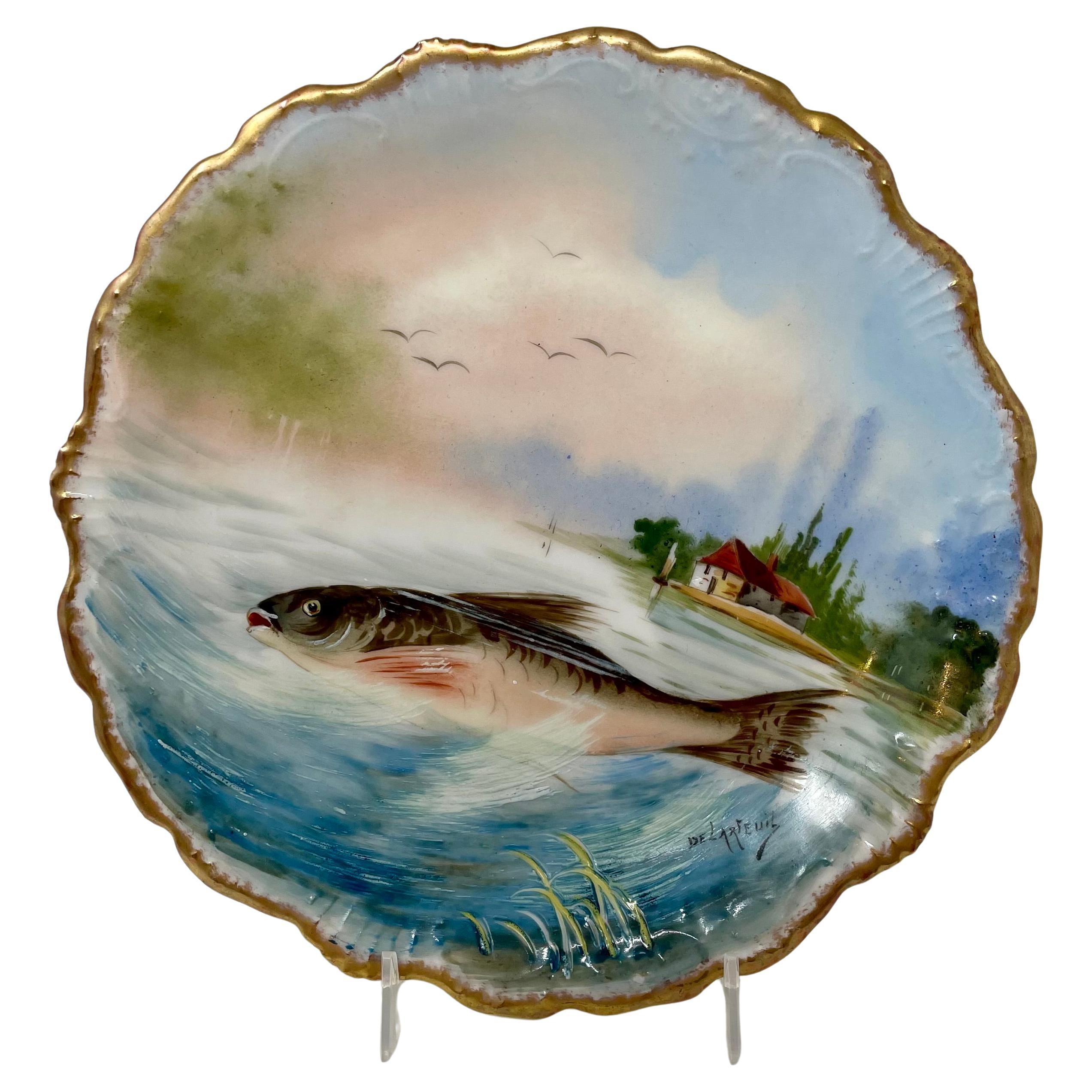 Antique French Servicio de 15 Piezas de Porcelana Azul y Dorada de Limoges, Circa 1870. Francés