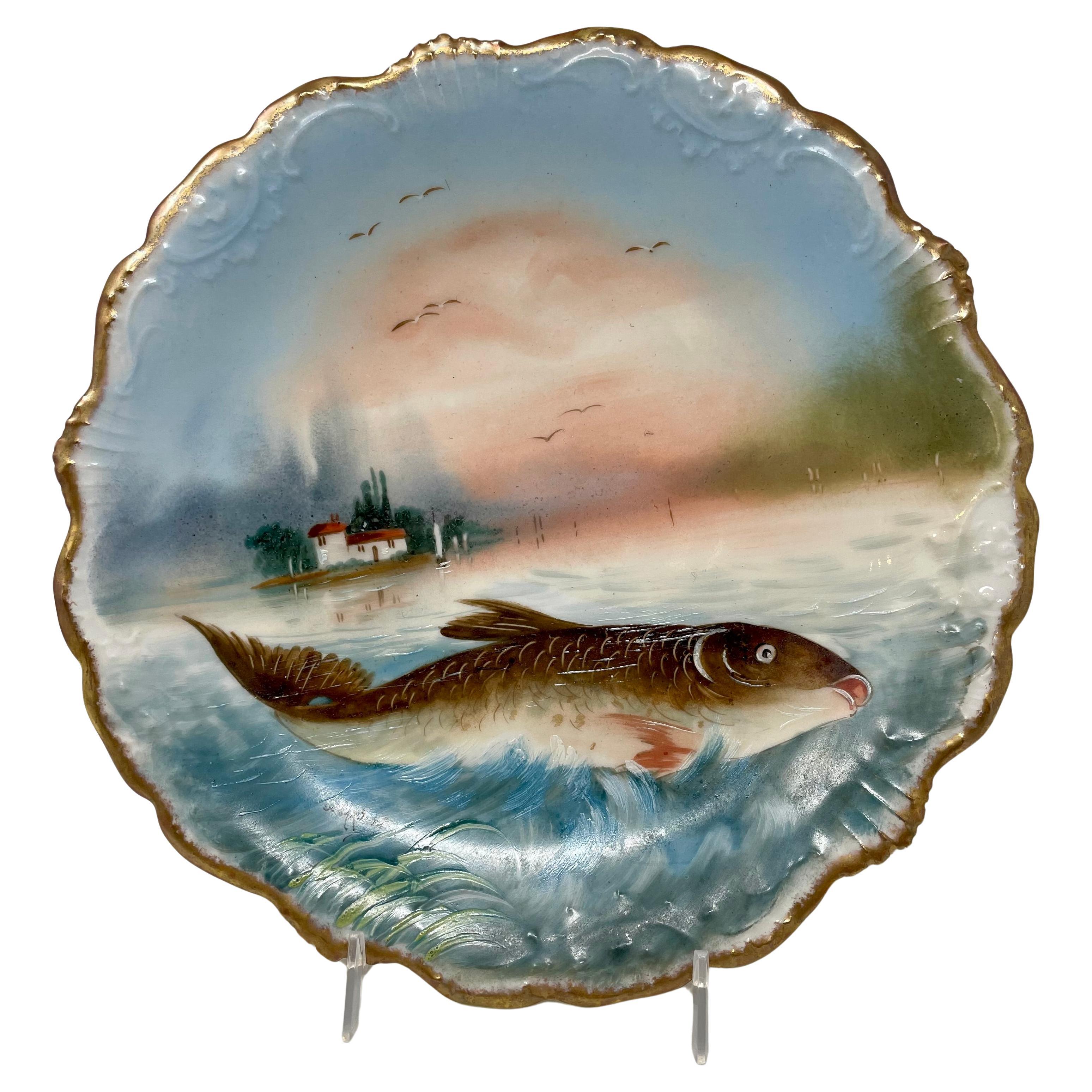 Antique French Servicio de 15 Piezas de Porcelana Azul y Dorada de Limoges, Circa 1870. siglo XIX