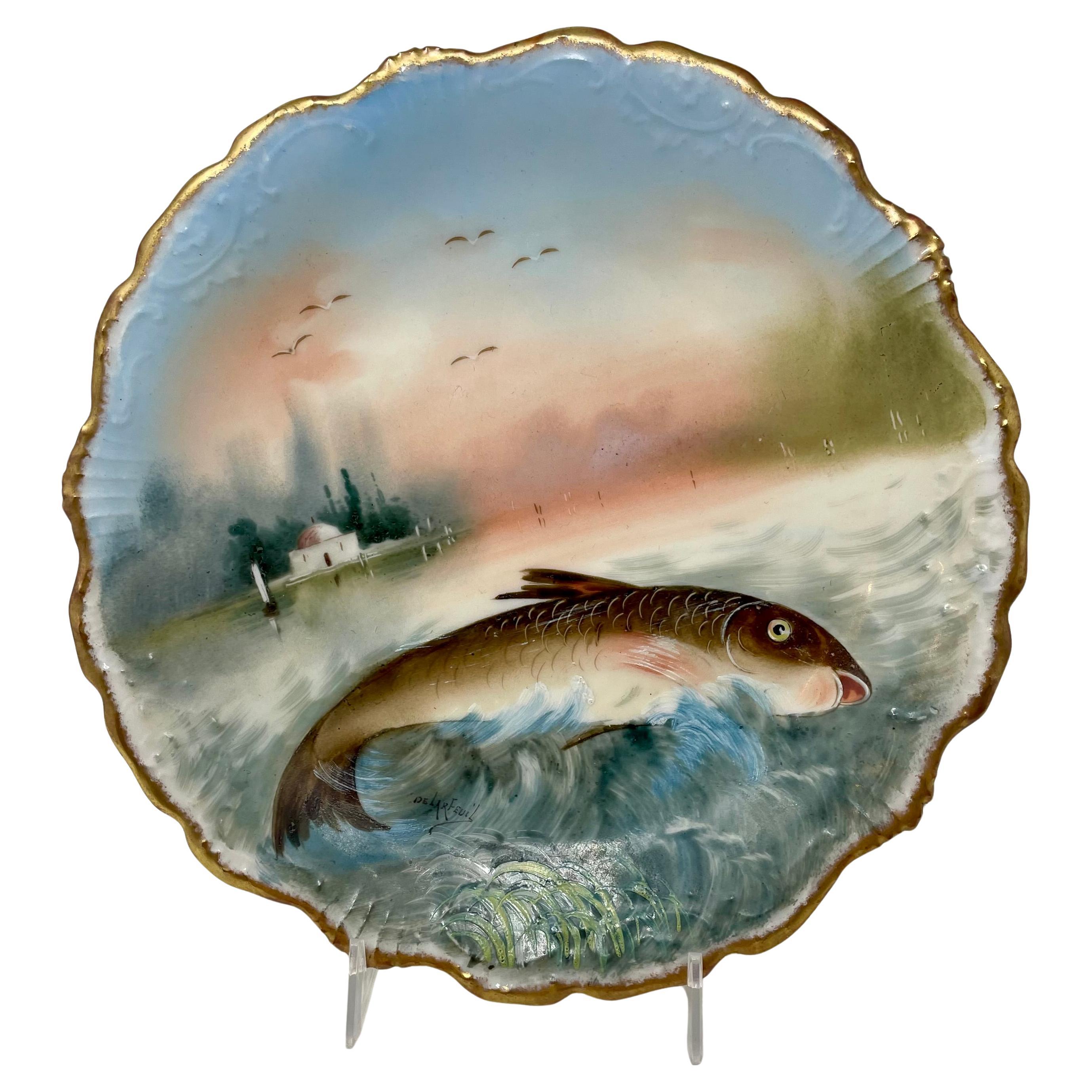 Antique French Servicio de 15 Piezas de Porcelana Azul y Dorada de Limoges, Circa 1870. 2
