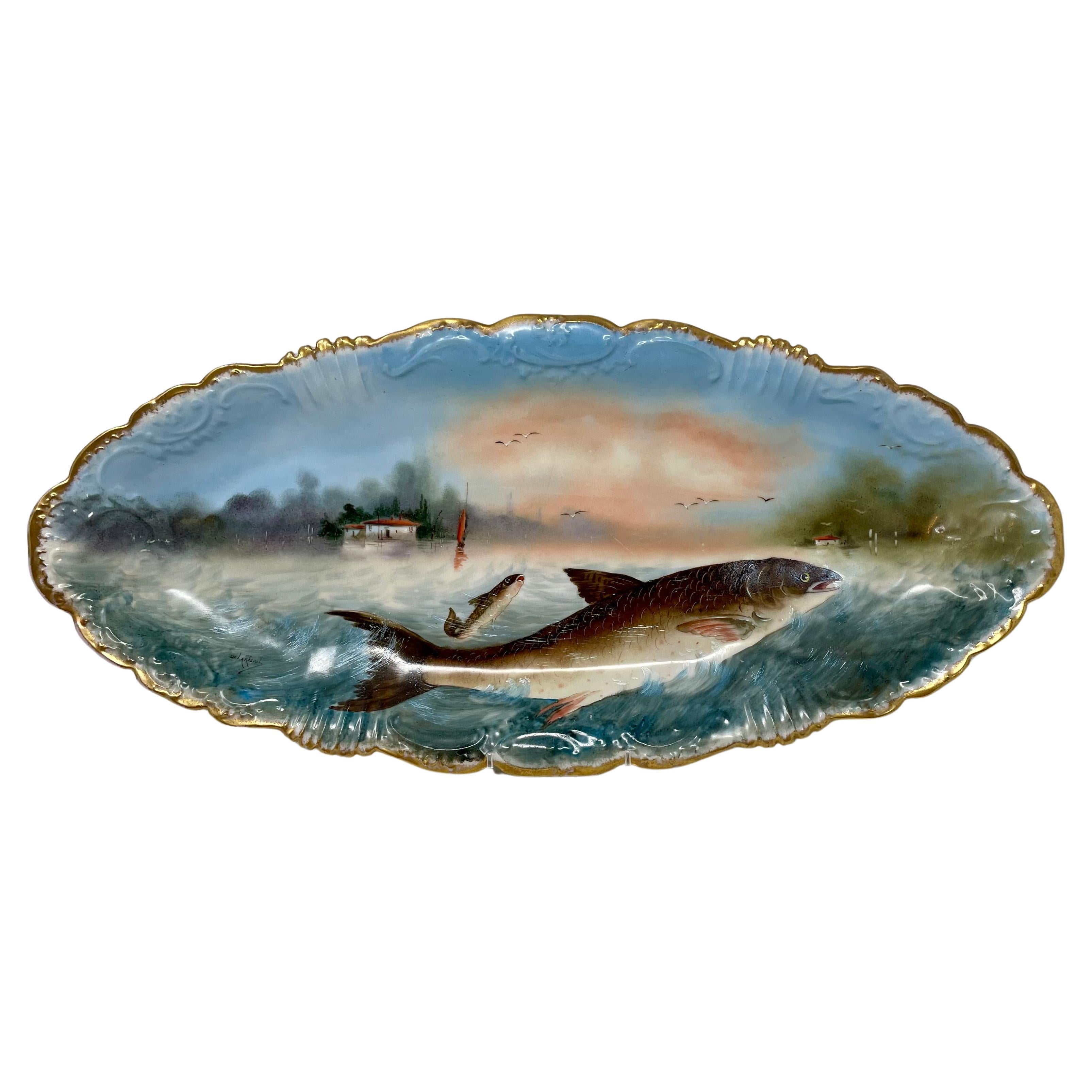 Antique French Servicio de 15 Piezas de Porcelana Azul y Dorada de Limoges, Circa 1870. 3