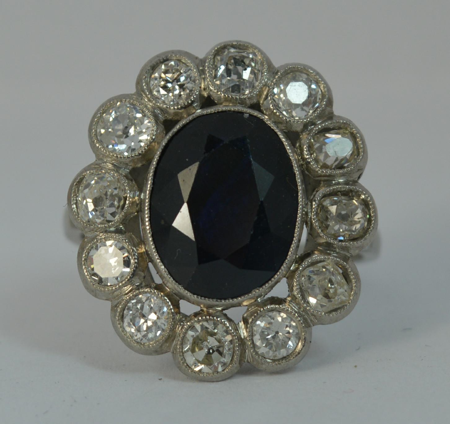 Antique French 1.50 Carat Old Cut Diamond and Sapphire Cluster Ring 7