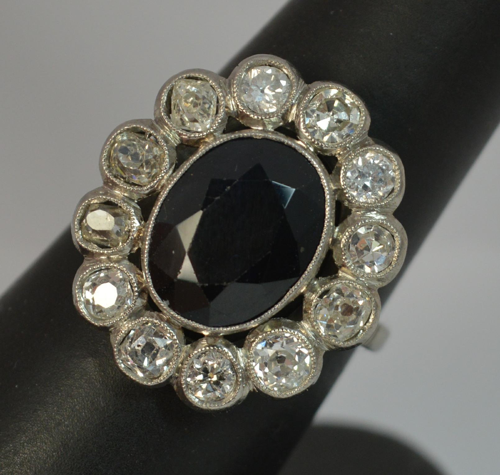 Antique French 1.50 Carat Old Cut Diamond and Sapphire Cluster Ring 8