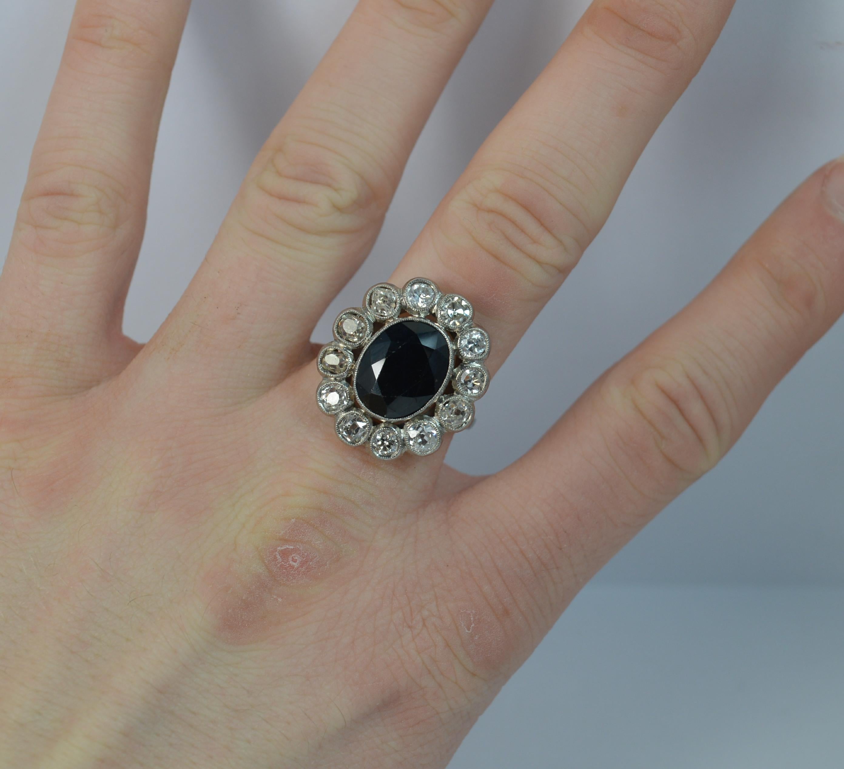 Victorian Antique French 1.50 Carat Old Cut Diamond and Sapphire Cluster Ring
