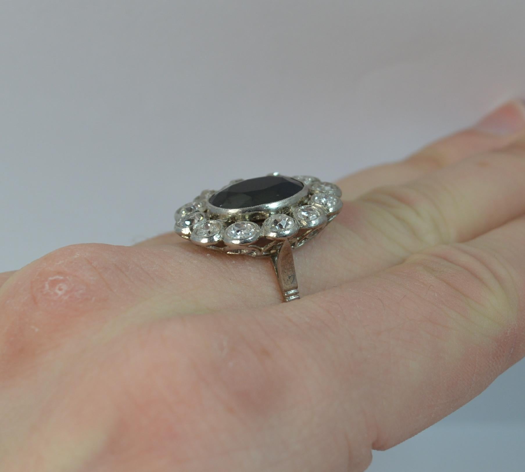 Old Mine Cut Antique French 1.50 Carat Old Cut Diamond and Sapphire Cluster Ring