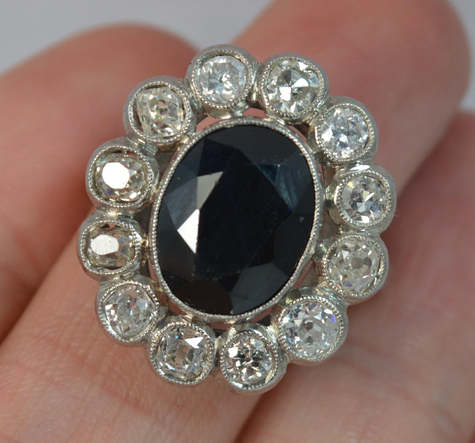Antique French 1.50 Carat Old Cut Diamond and Sapphire Cluster Ring In Good Condition In St Helens, GB