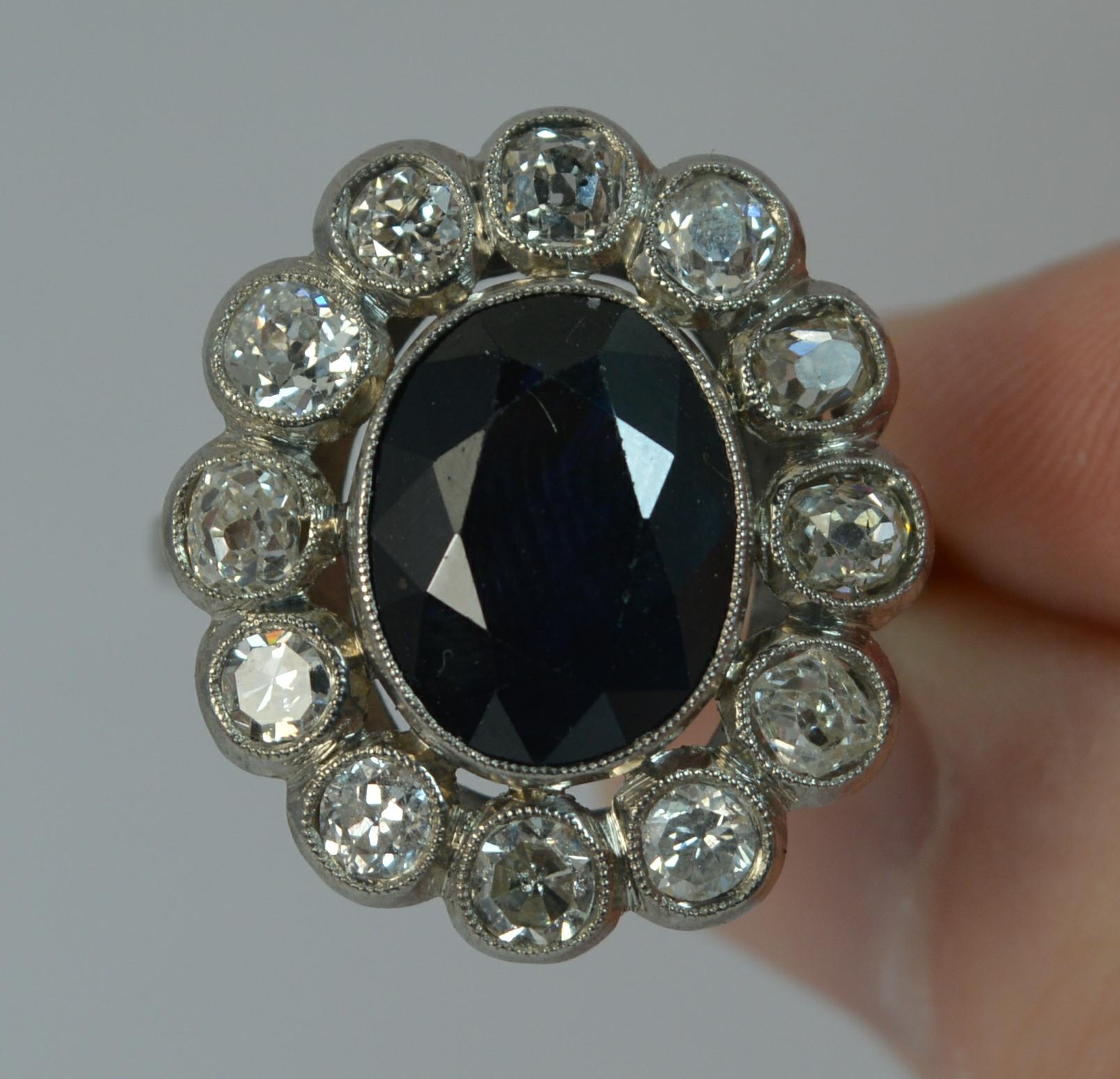 Women's Antique French 1.50 Carat Old Cut Diamond and Sapphire Cluster Ring