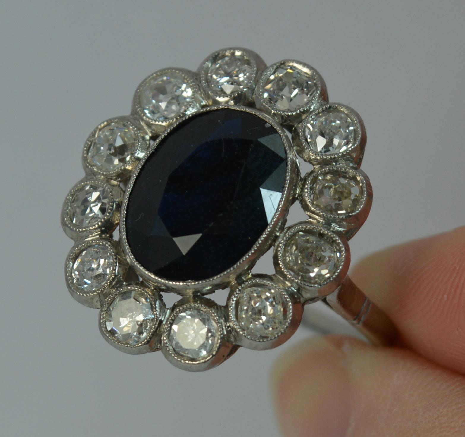 Antique French 1.50 Carat Old Cut Diamond and Sapphire Cluster Ring 1