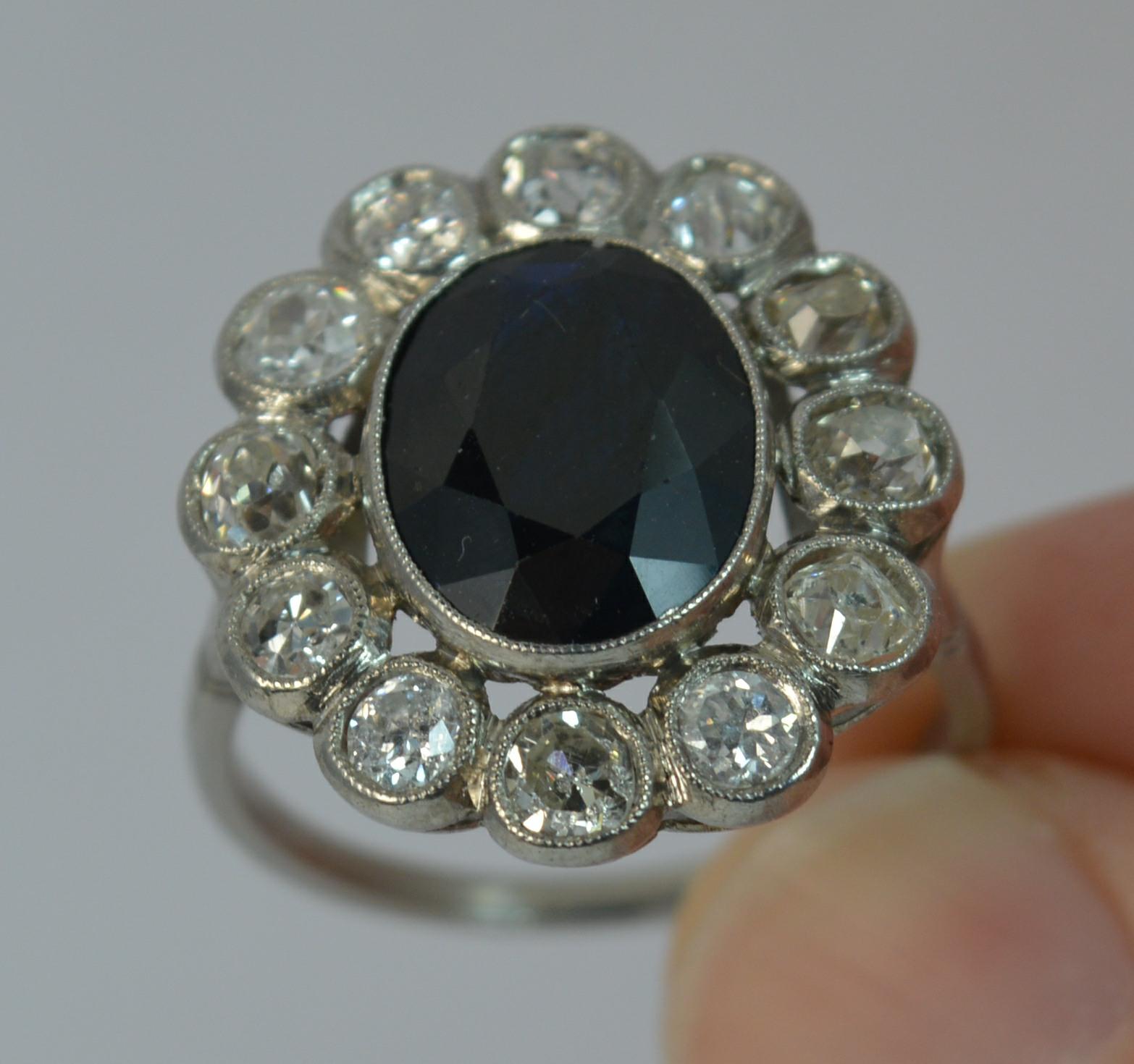 Antique French 1.50 Carat Old Cut Diamond and Sapphire Cluster Ring 2