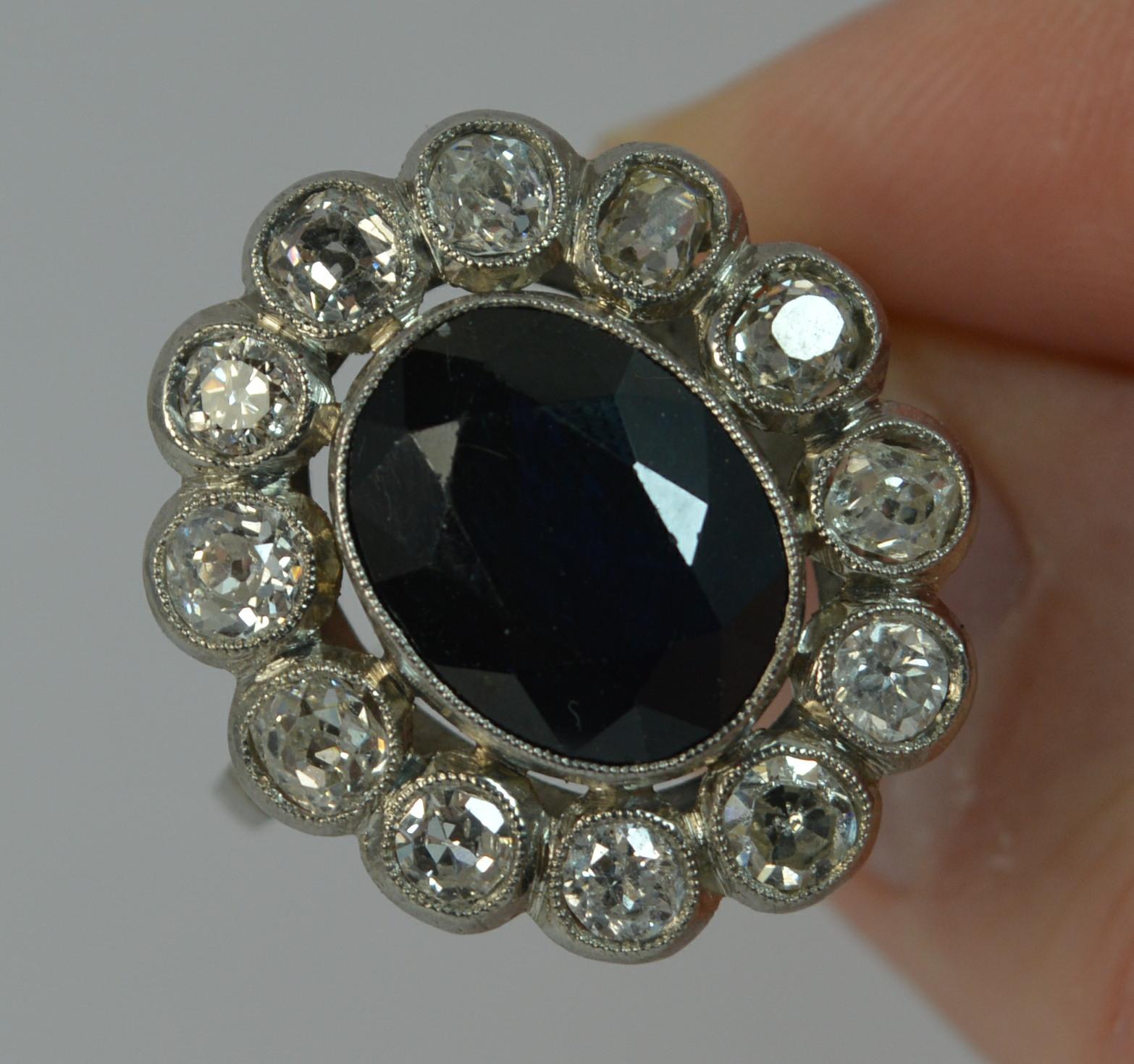 Antique French 1.50 Carat Old Cut Diamond and Sapphire Cluster Ring 3