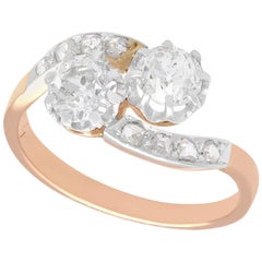 Antique French 1.52 Carat Diamond and Rose Gold Twist Ring, circa 1910