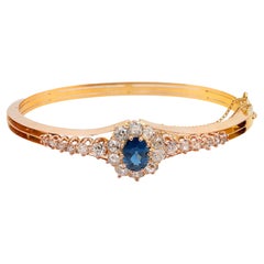 Antique French 1.60 carat sapphire diamond 18k rose gold bangle