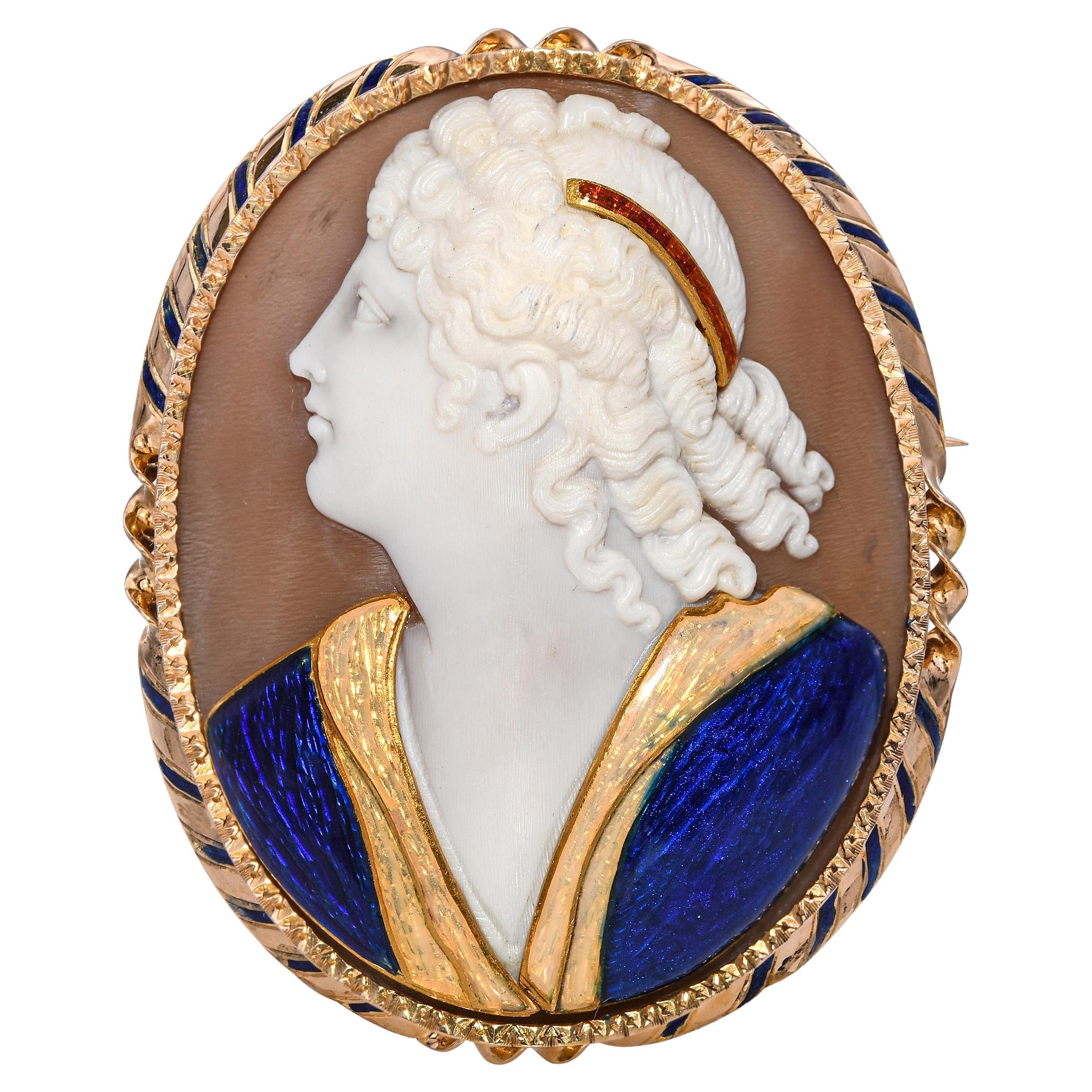 Antique French 16k Yellow Gold Sardonyx Shell Commesso Cameo Spilla