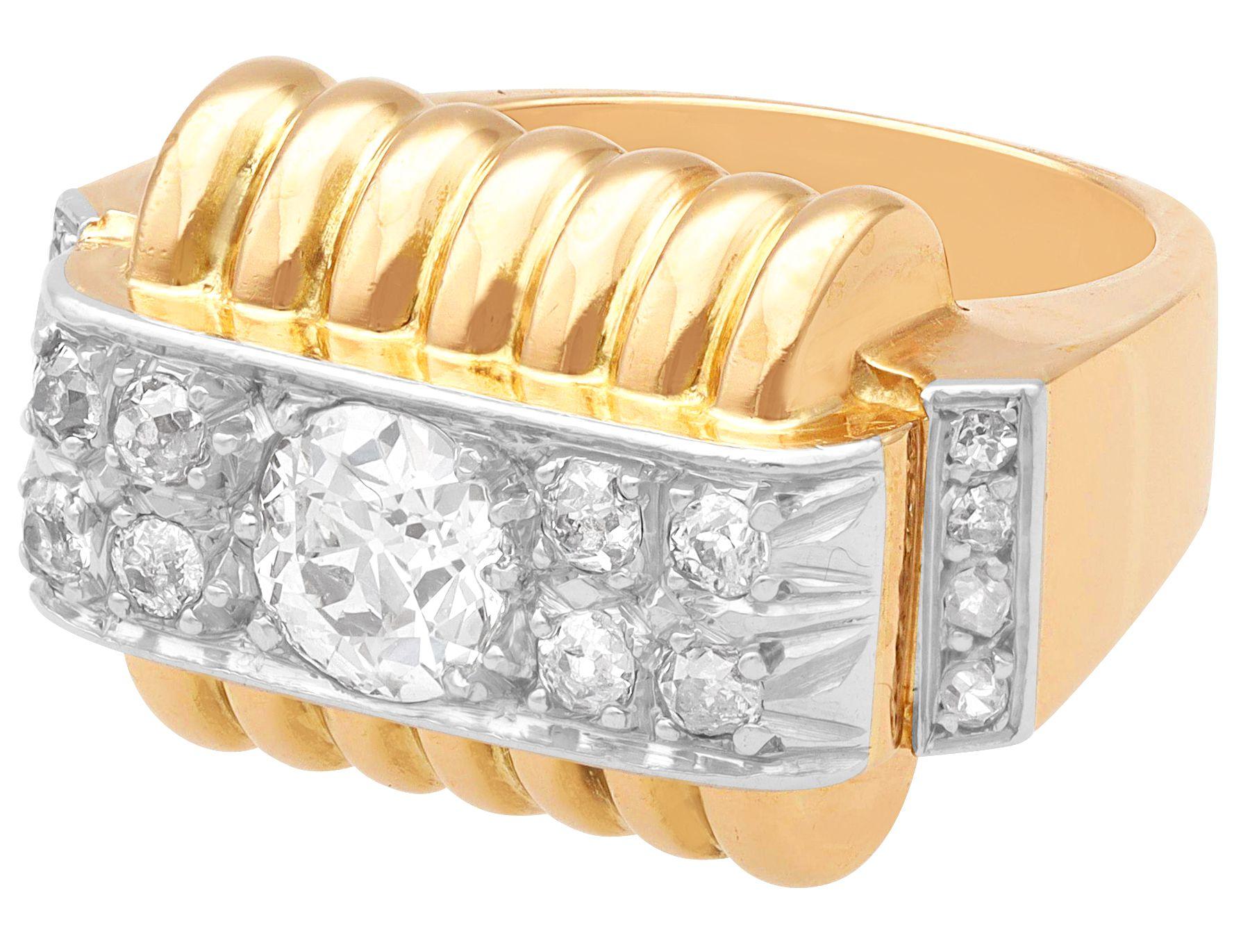 Femenino o masculino Anillo de Vestido Antique French de Oro Amarillo y Diamantes de 1,77 Quilates Art Decó en venta