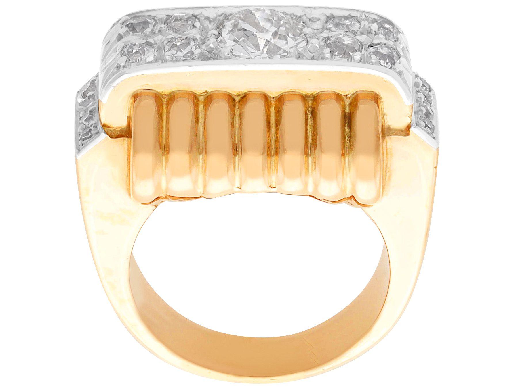 Anillo de Vestido Antique French de Oro Amarillo y Diamantes de 1,77 Quilates Art Decó en venta 2